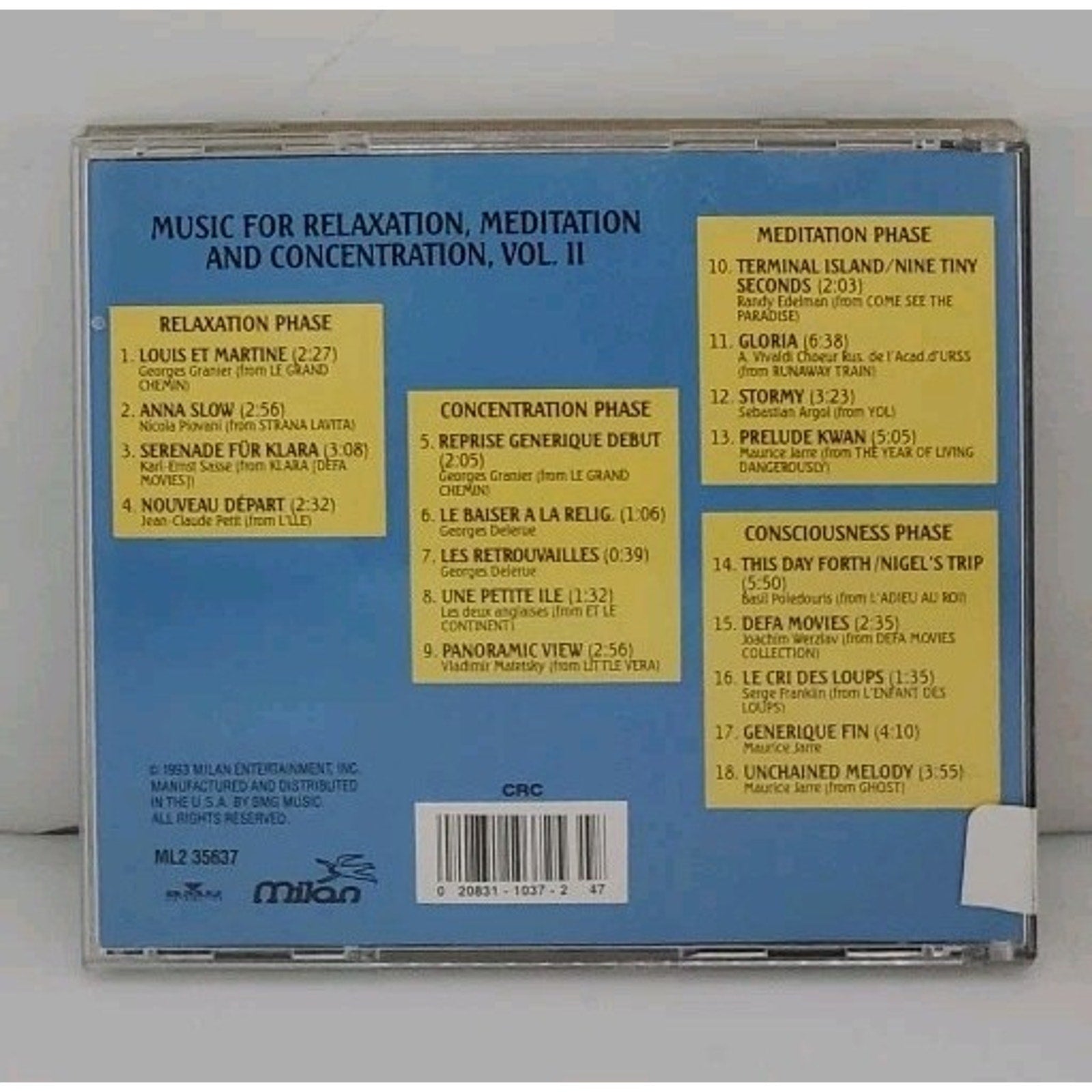 Music for Relaxation Meditation Concentration Vol II CD Milan