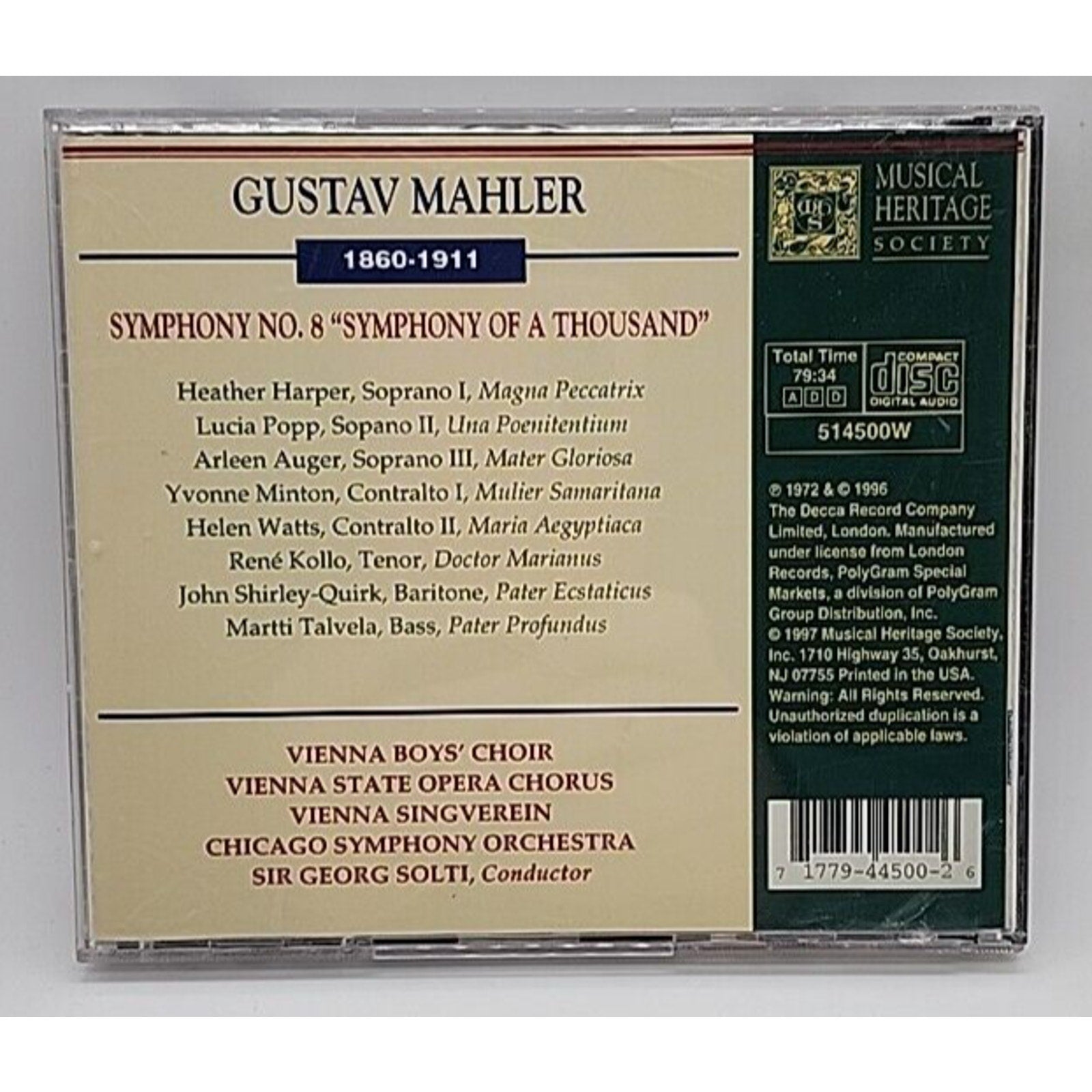 Mahler: Symphony No. 8 Musical Heritage Society (CD)