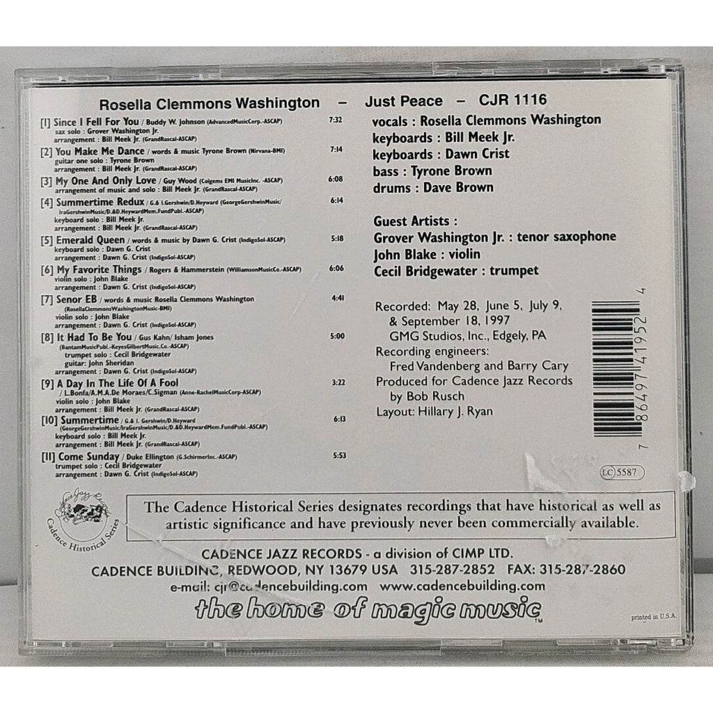 Just Peace by Rosella Clemmons Washington (CD, Dec-2000, Cadence Jazz)