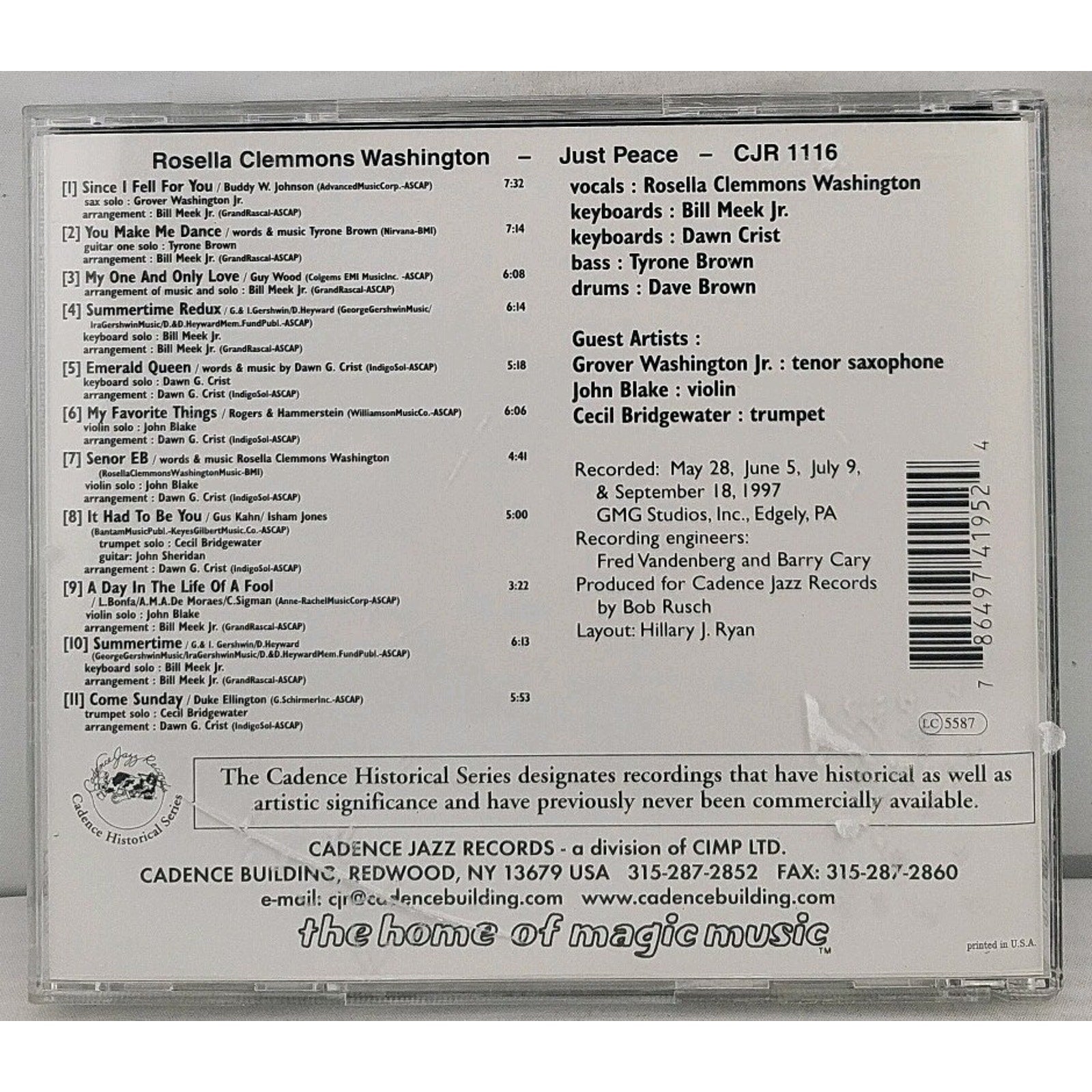 Just Peace by Rosella Clemmons Washington (CD, Dec-2000, Cadence Jazz)
