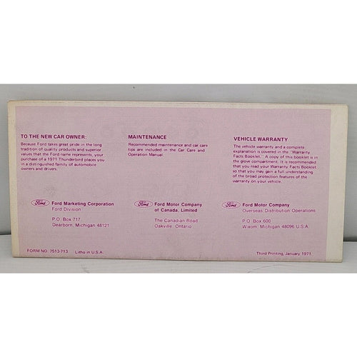 1971 Ford Thunderbird Operating Features Owners Manual
