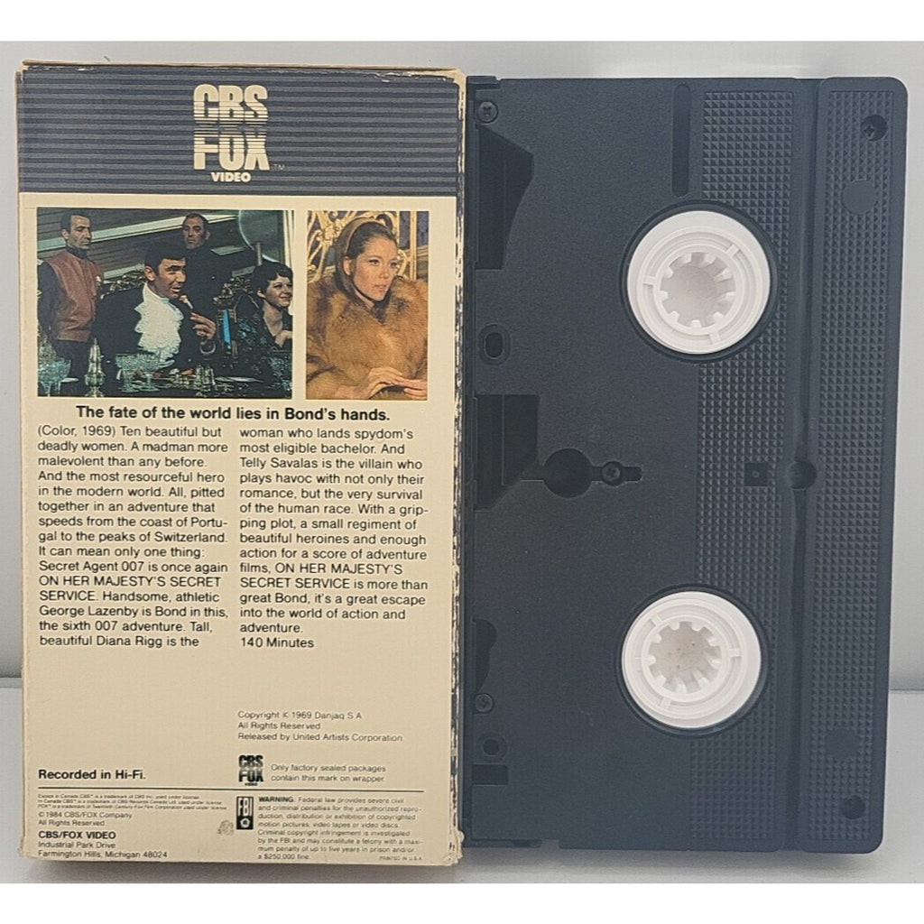 On Her Majesty's Secret Service VHS - James Bond 007, 1984, CBS FOX Video Tape