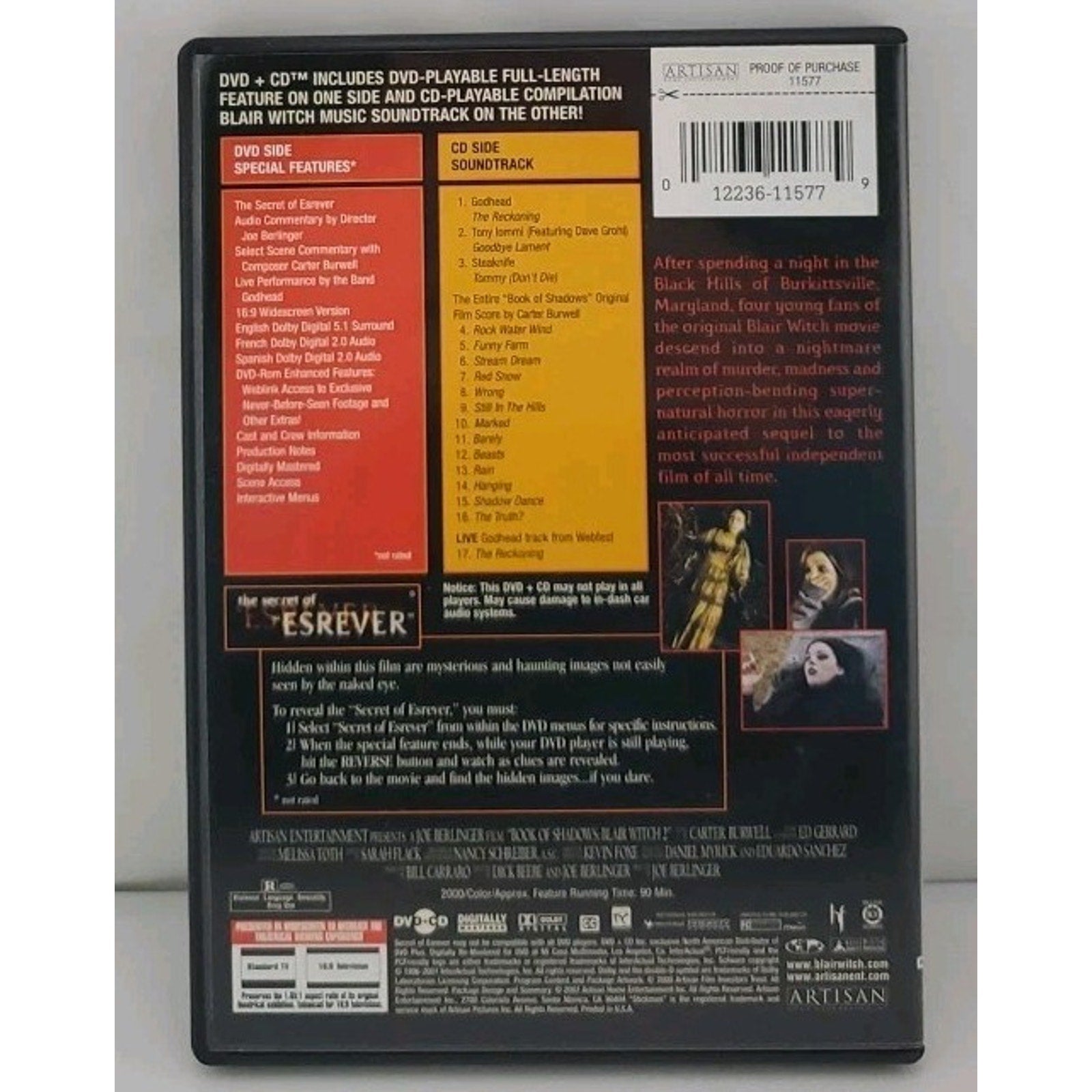 Book of Shadows: Blair Witch 2 (DVD, 2001, DVD-Video and CD Soundtrack)