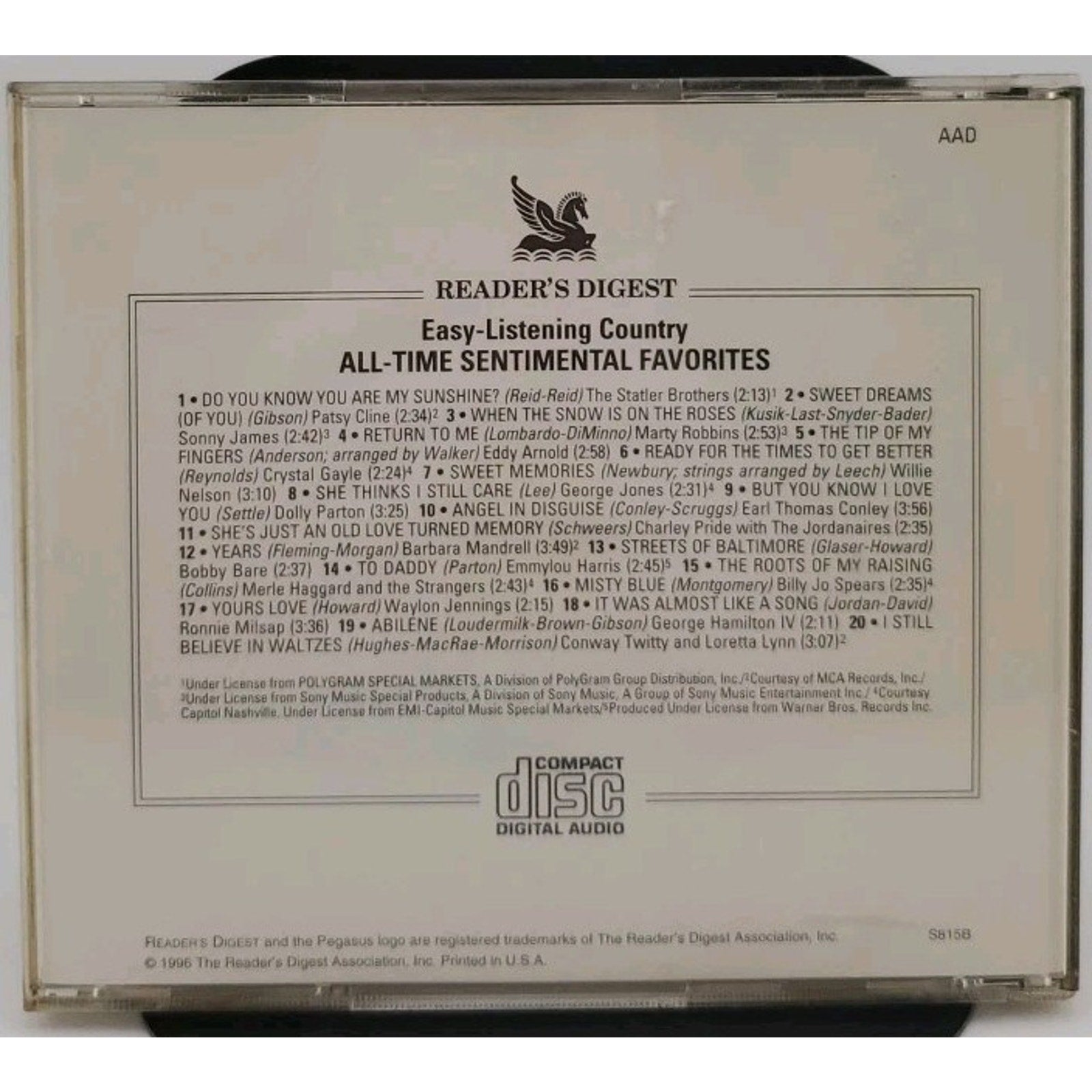 All Time Sentimental Favorites Audio Music CD Disc 1996 Reader's Digest