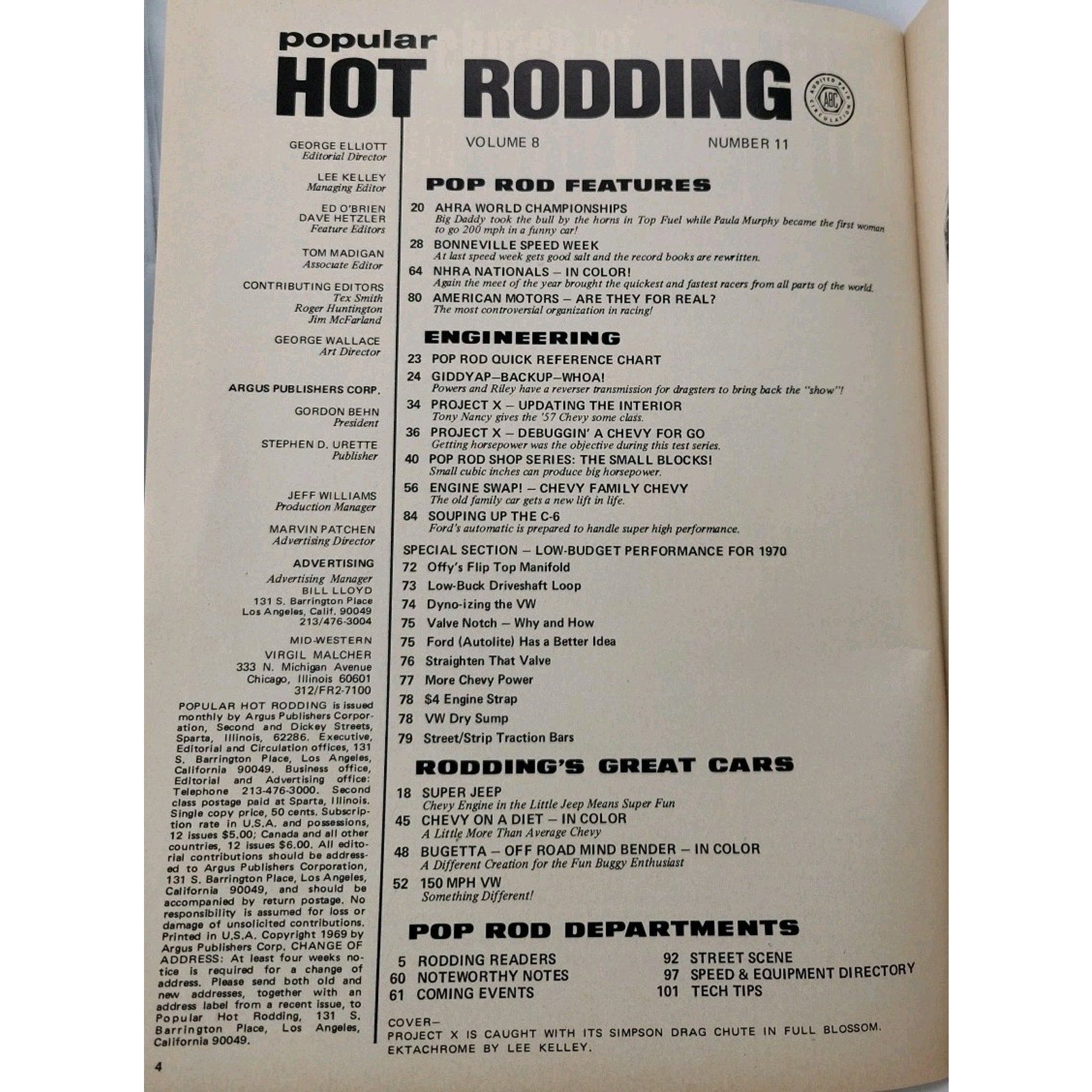 Popular Hot Rodding Magazine November 1969