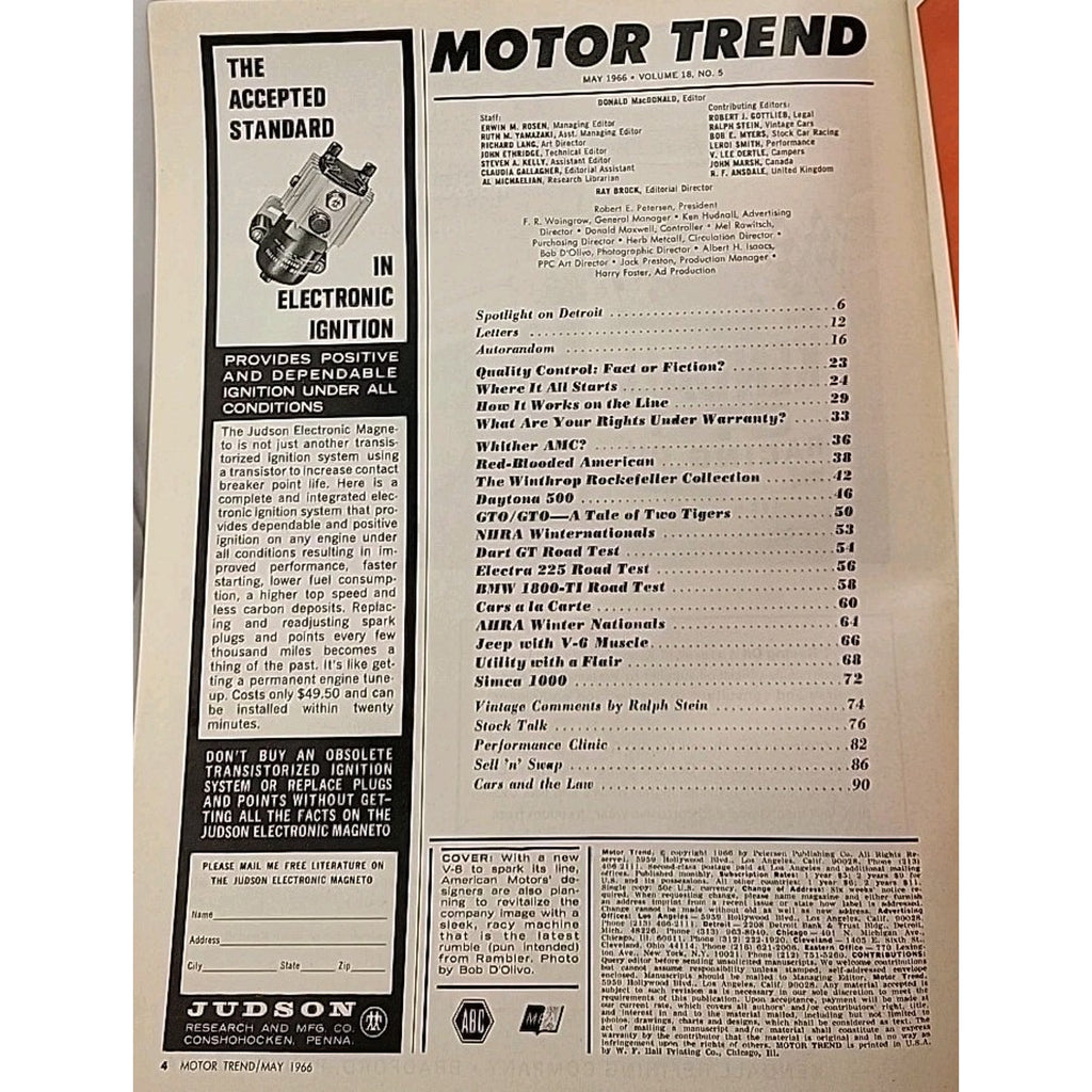 Motor Trend Magazine May 1966 Vol. 18 No. 5