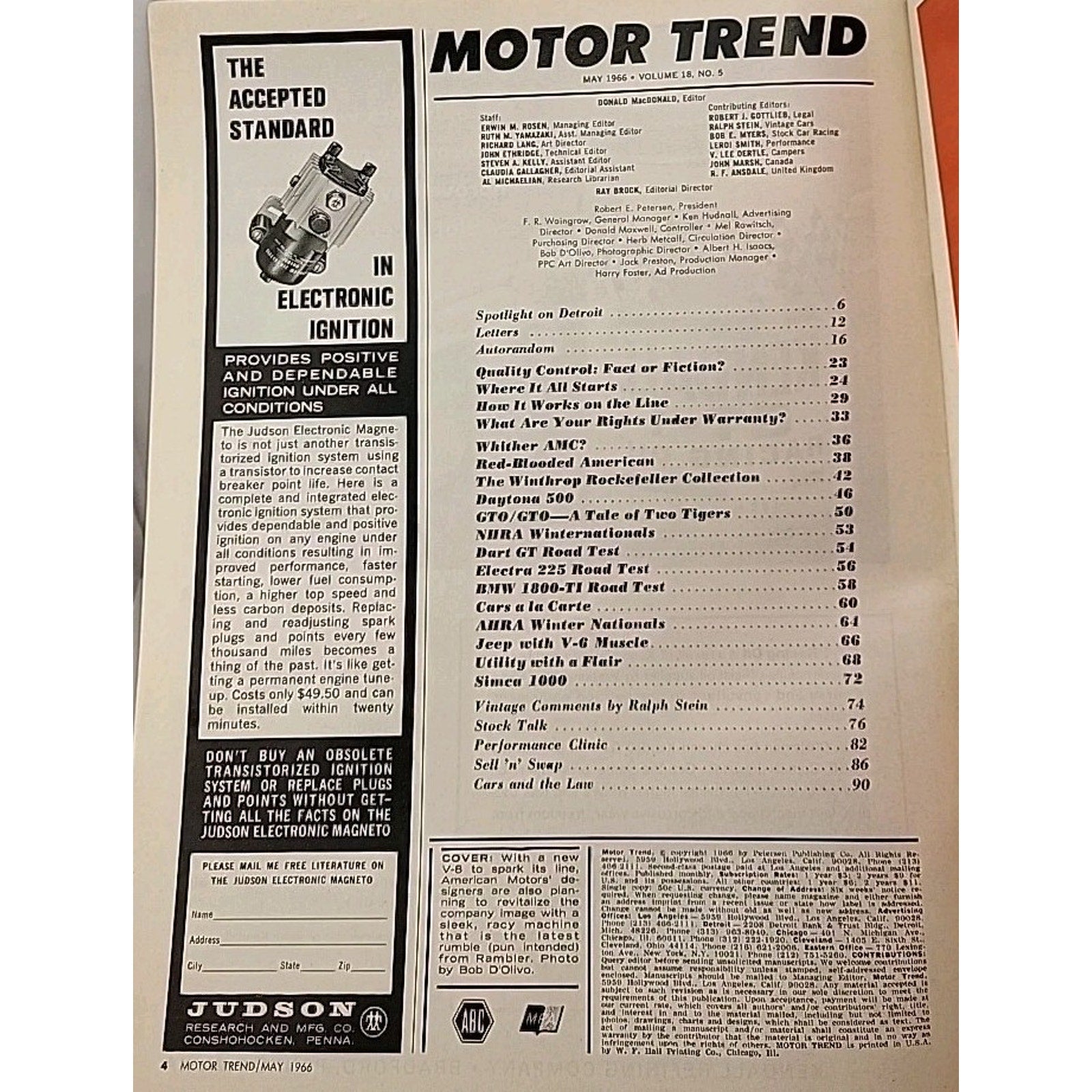 Motor Trend Magazine May 1966 Vol. 18 No. 5