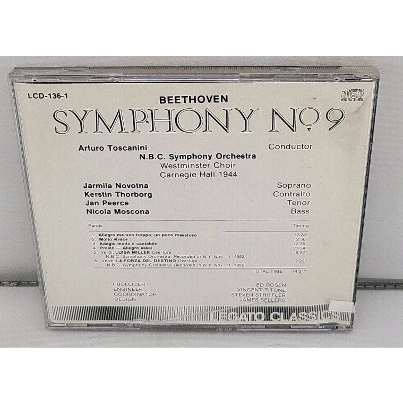Toscanini: Beethoven Symphony No. 9 Legato CD