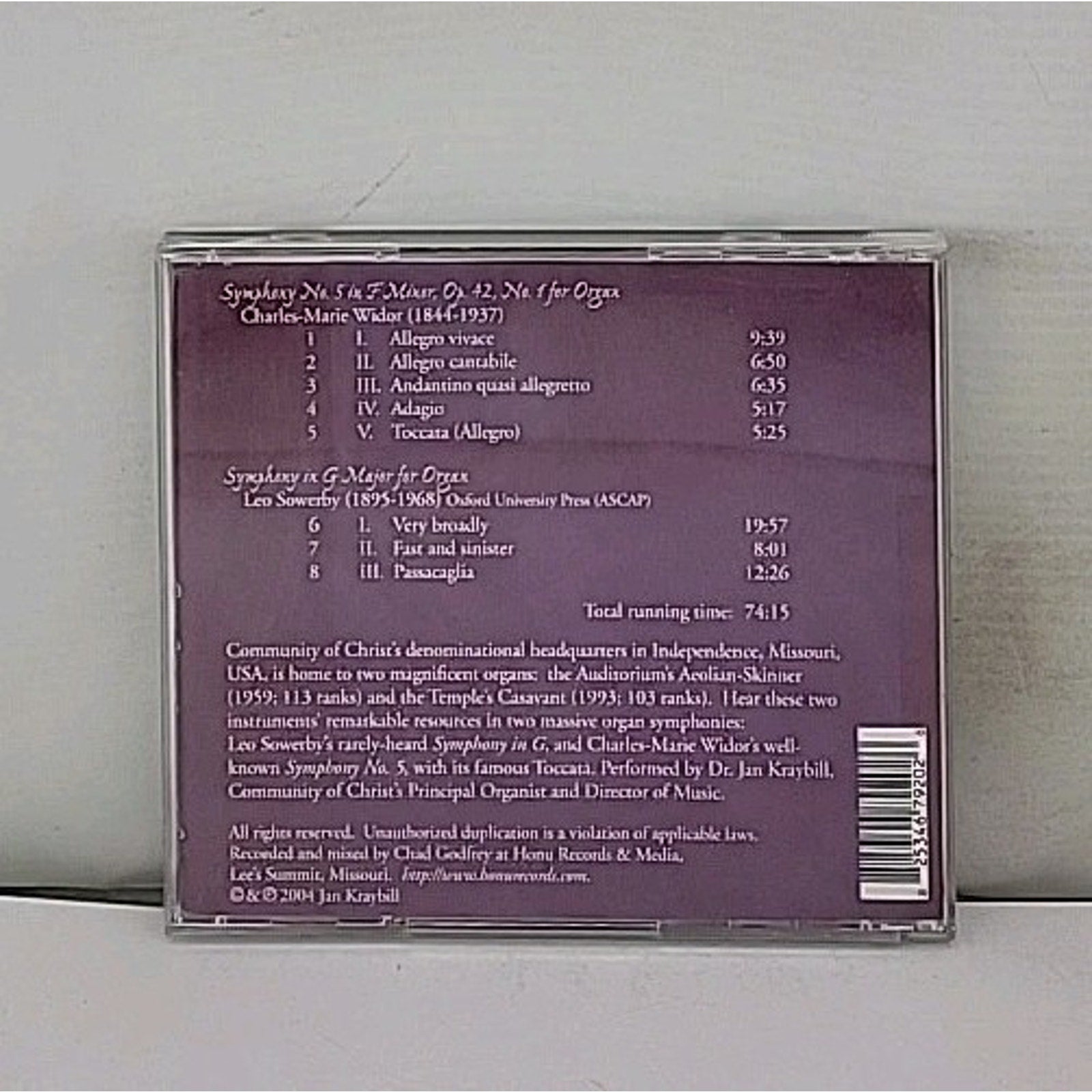 Two by 2: Two Organ Symphonies on Two Magnificent by Jan Kraybill (CD, 2005)
