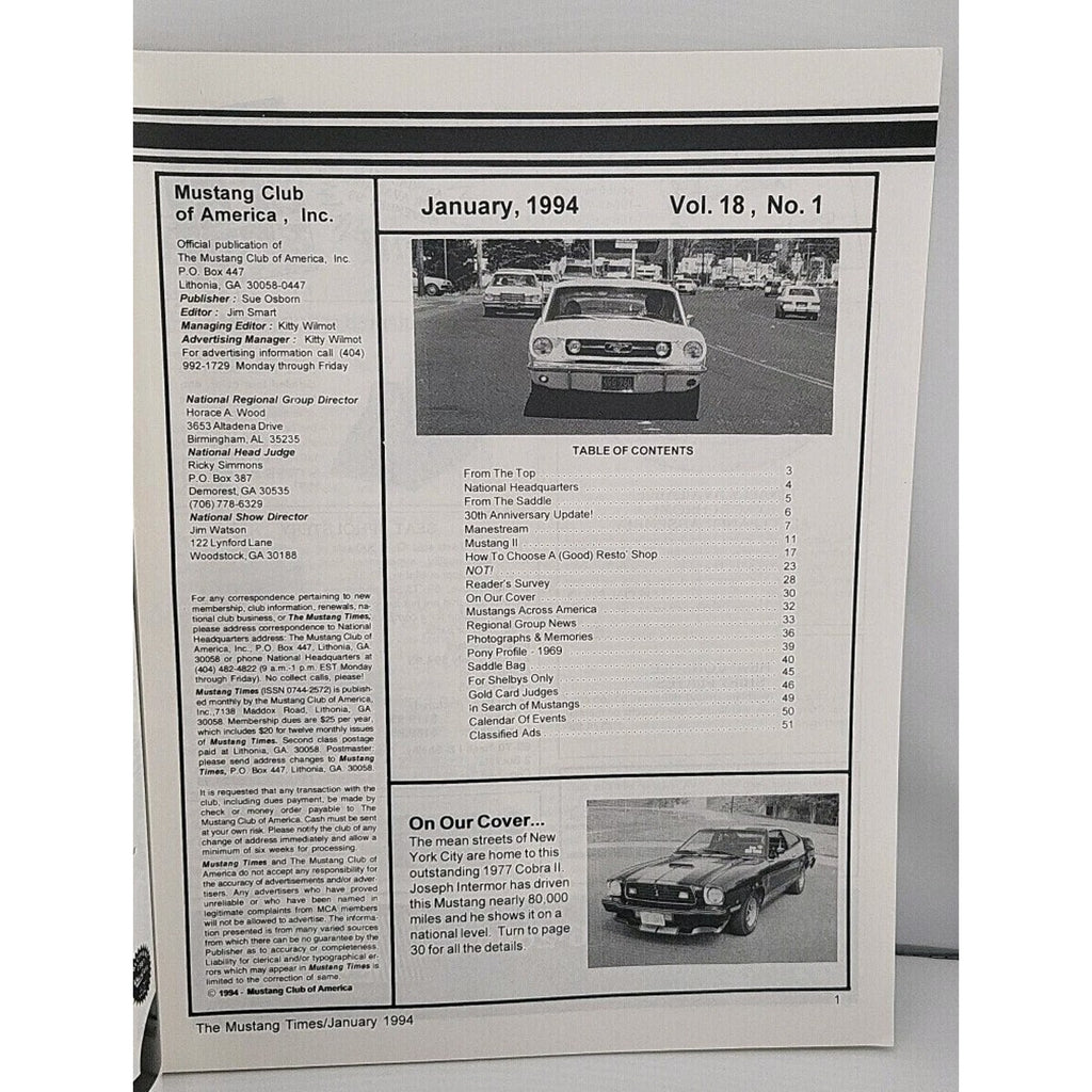 Mustang Times Volume 19 No 1 January 1994