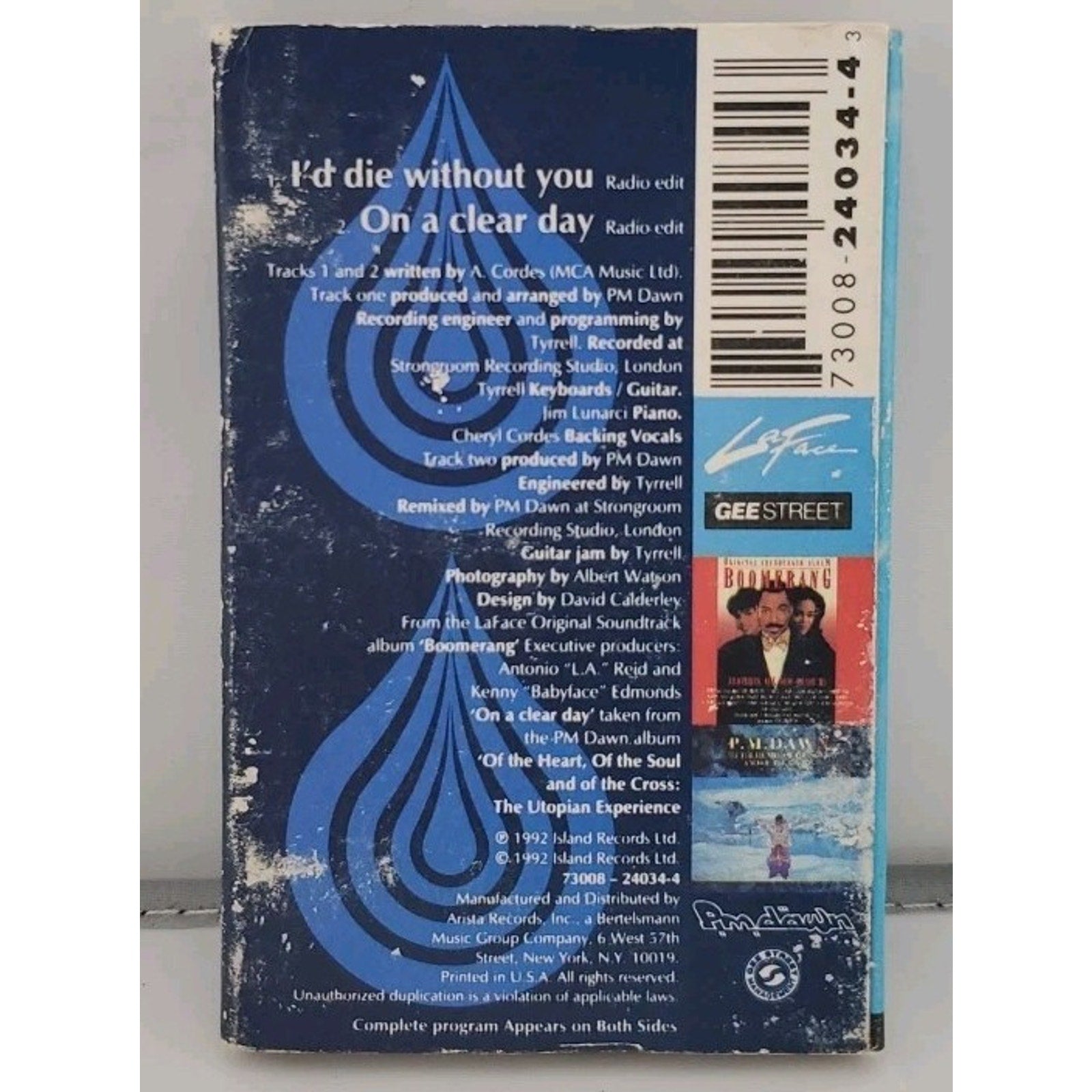 PM Dawn - I'd Die Without You - Cassette Single LaFace Island 1992
