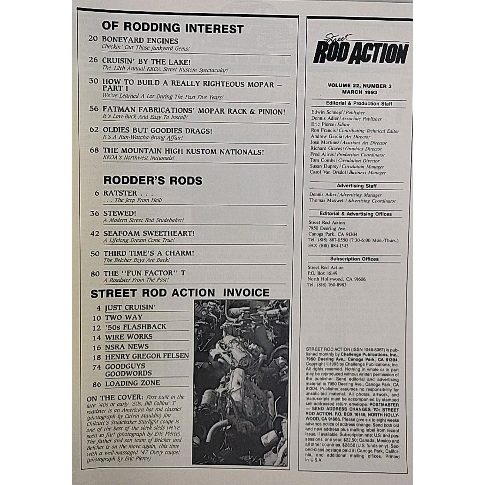 Street Rod Action Magazine March 1993 Volume 22 Number 3