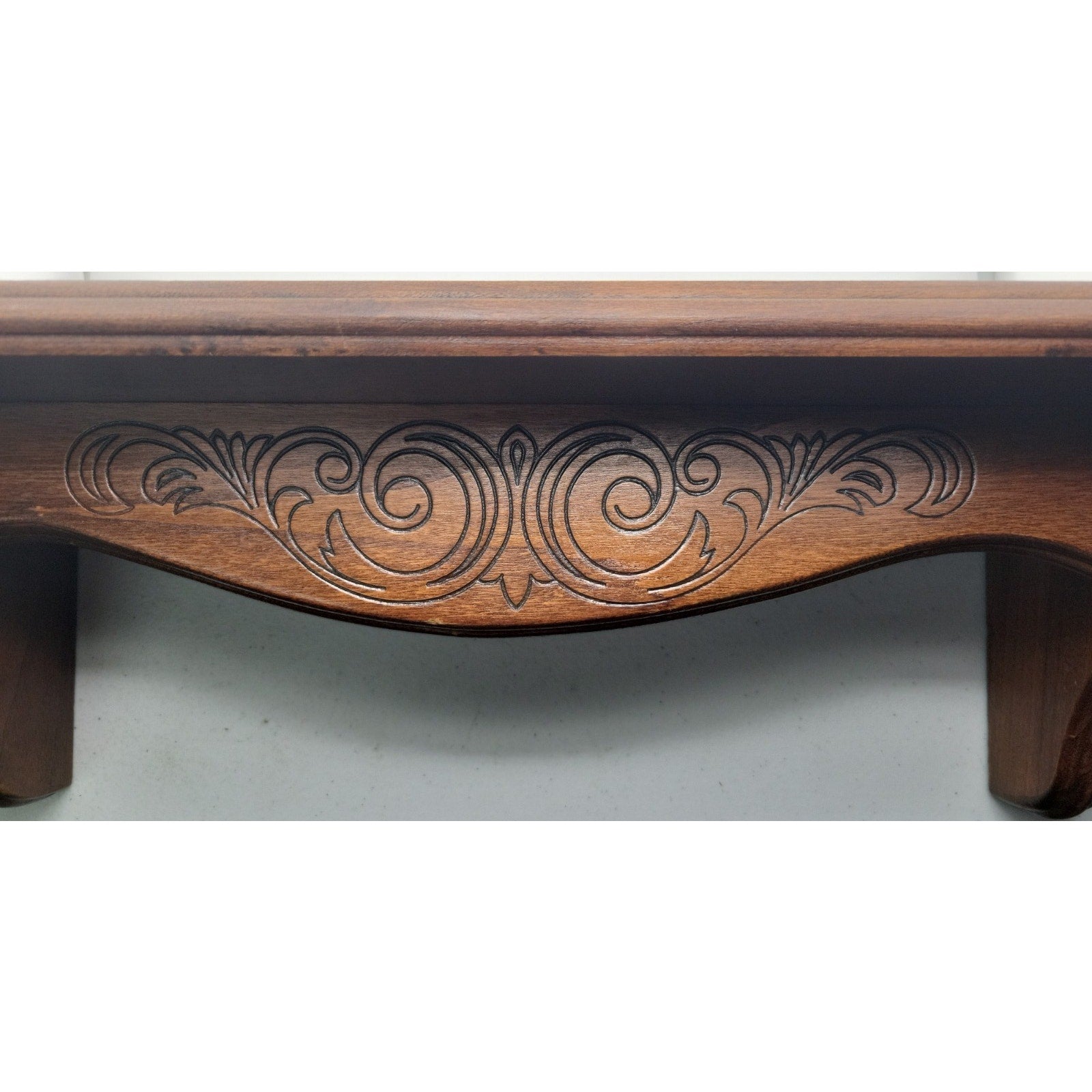 Vtg 970's-1980's Wooden Shelf with beautiful Floral Carved Detailed Sturdy