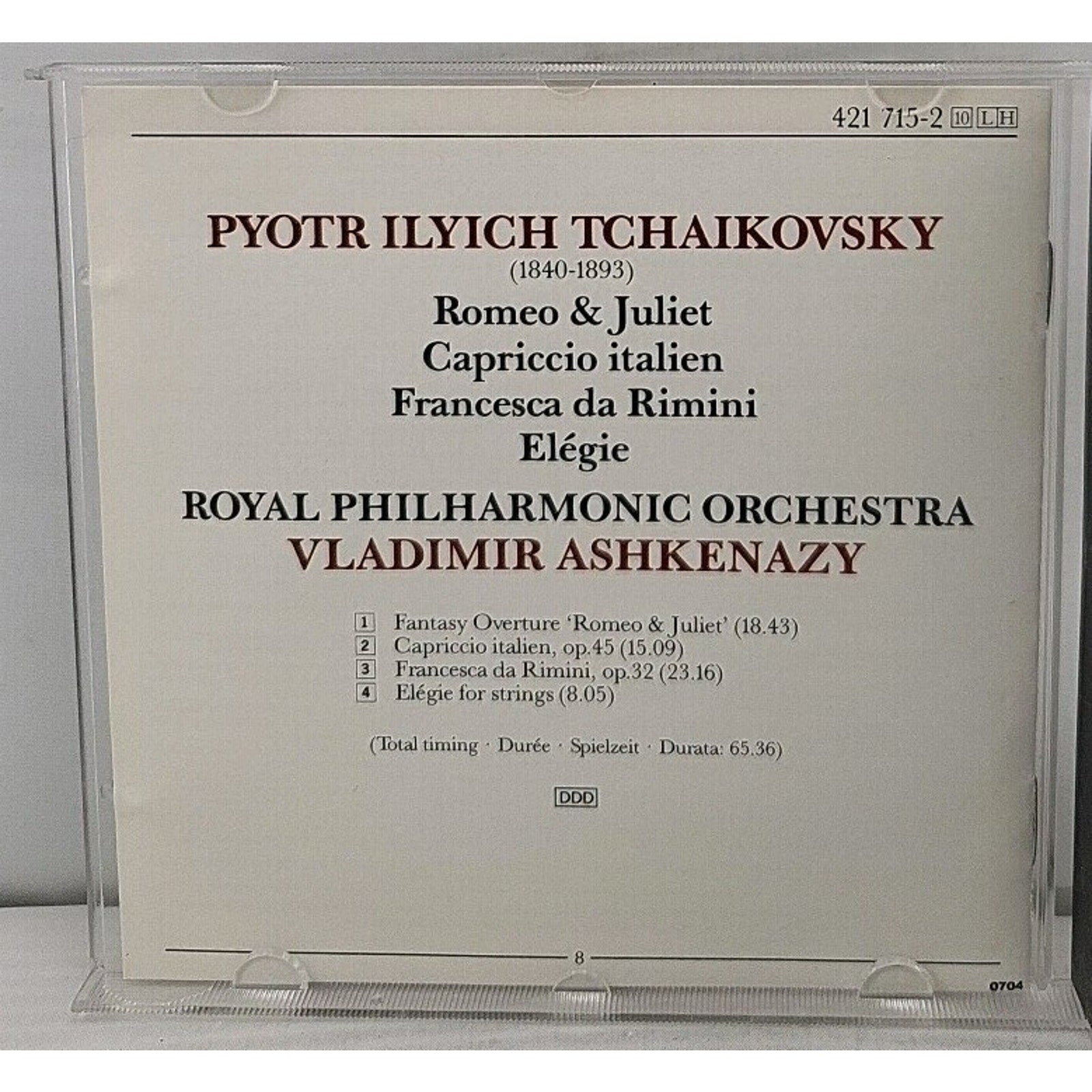 Tchaikovsky: Romeo & Juliet; a by Royal Philharmonic Orchestra; Ashkenazy (CD)