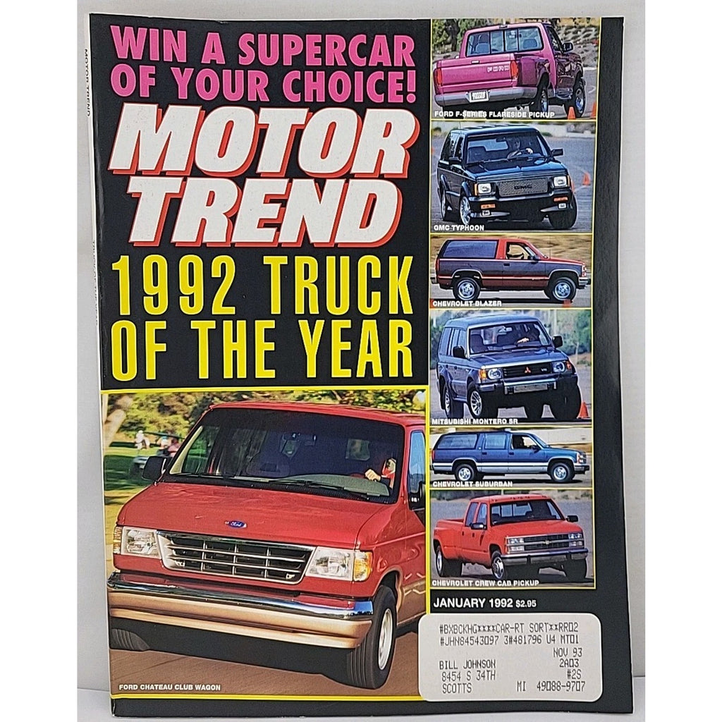 Motor Trend Magazine - January 1992 - Volume 44 Number 1