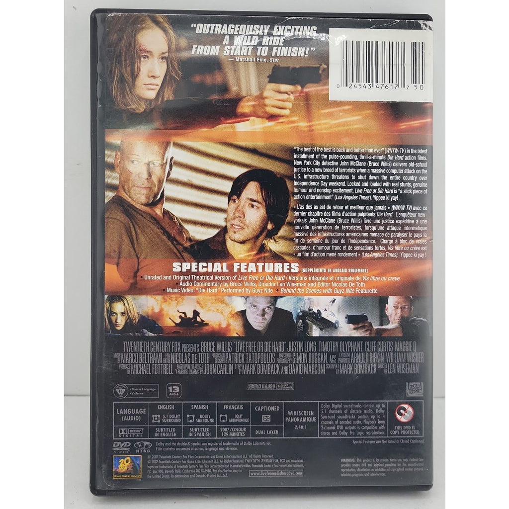 Die Hard 4: Live Free or Die Hard (DVD, 2007, Canadian Unrated Widescreen...
