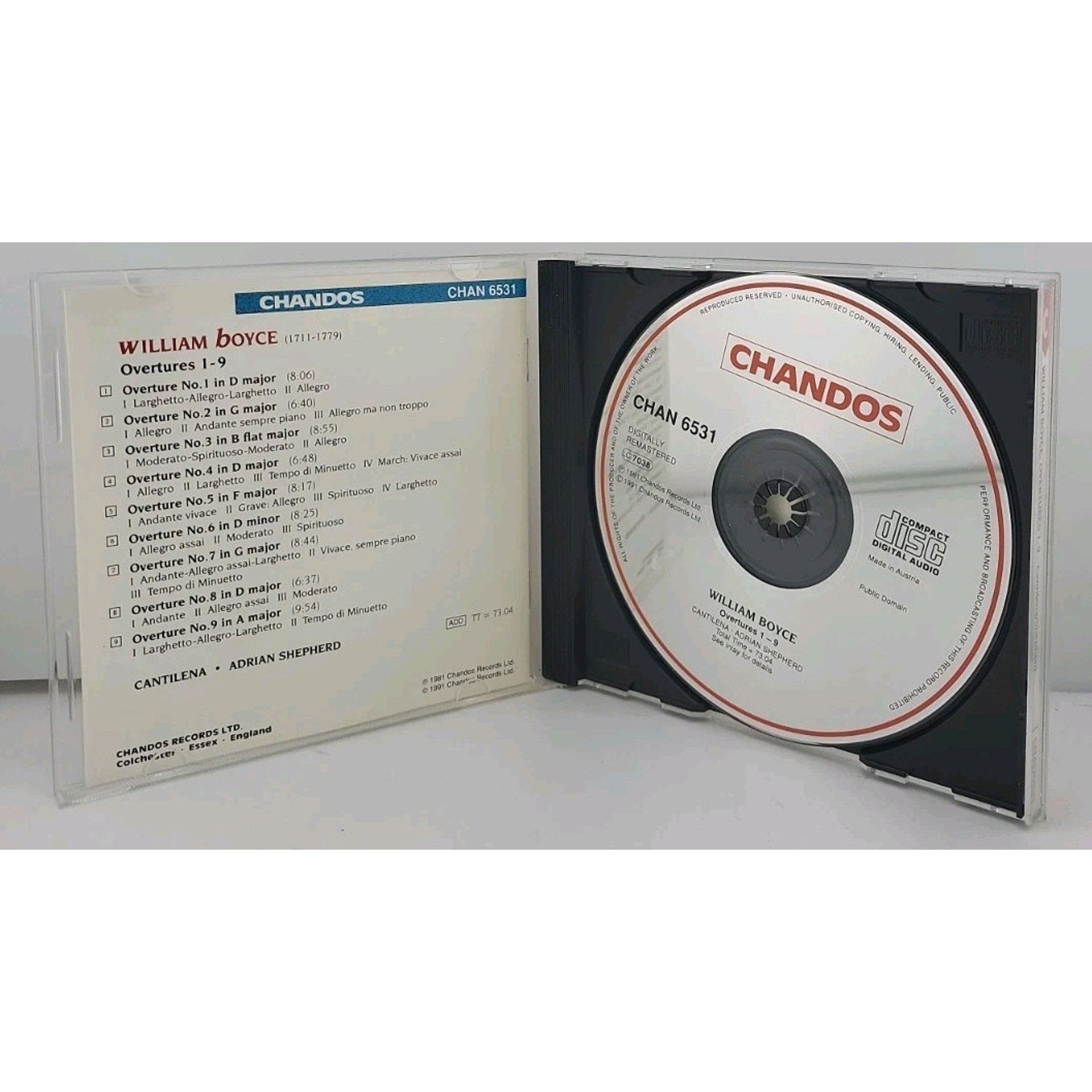 Boyce Overtures Nos. by Boyce / Shepherd / Cantilena (CD, 1992)