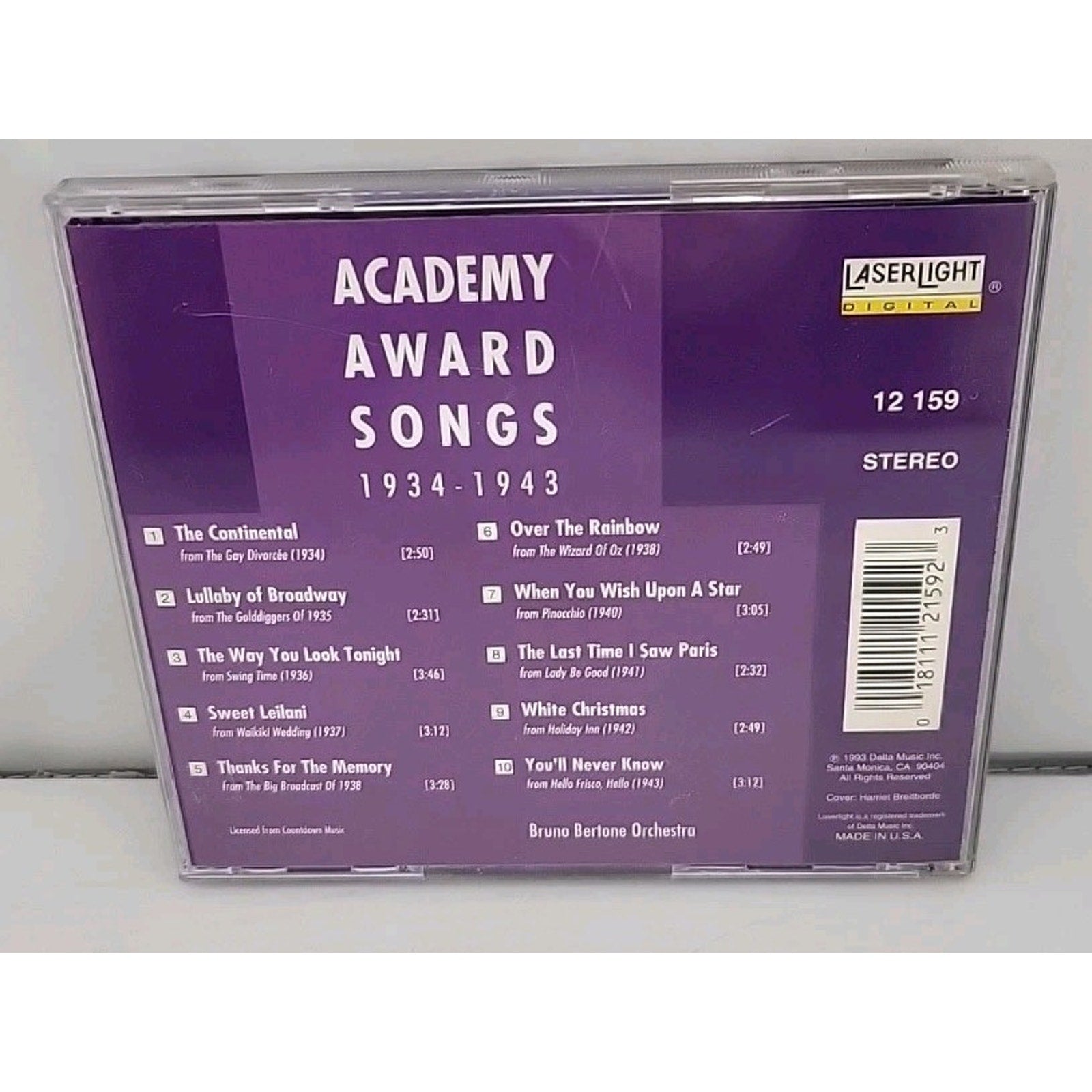 Academy Award Songs, Vol. 1: 1934-1943 by Bruno Bertone Orchestra (CD, Mar-1993,