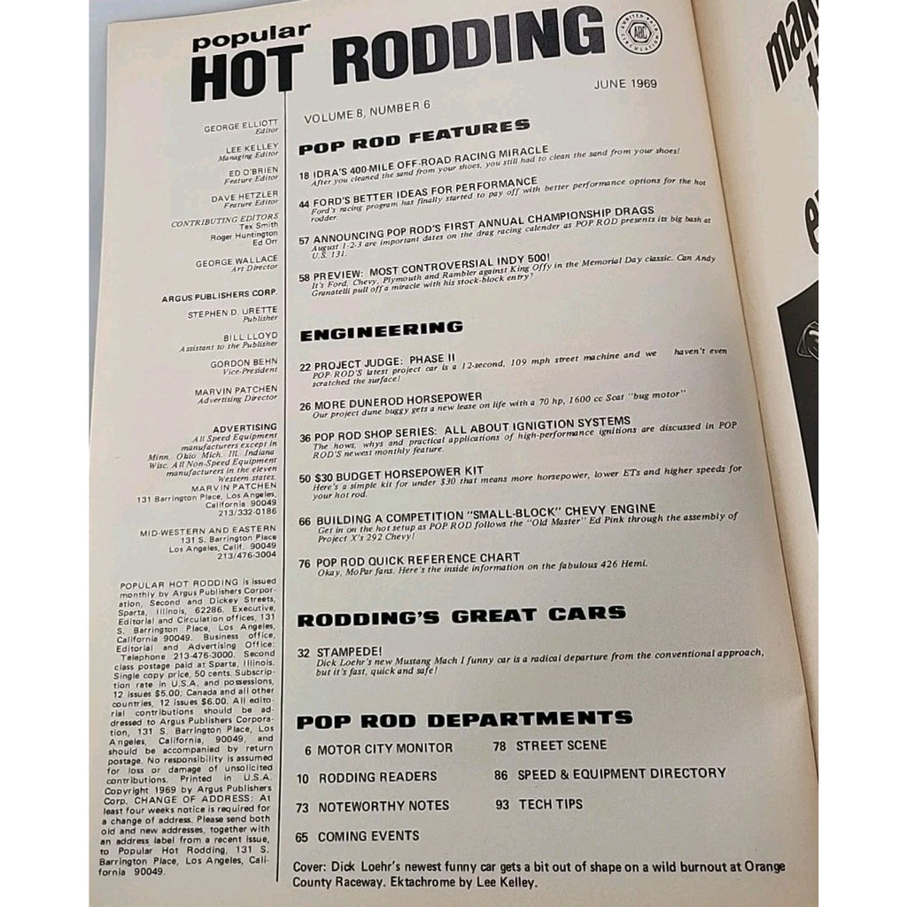 Popular Hot Rodding Magazine June 1969