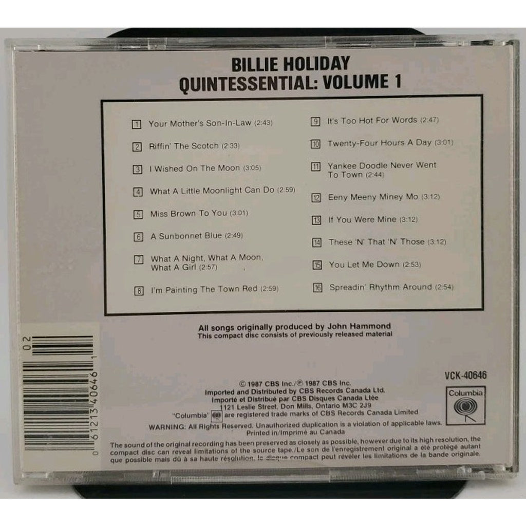 The Quintessential Billie Holiday, Vol. 1 (1933-1935) by Billie Holiday (CD)
