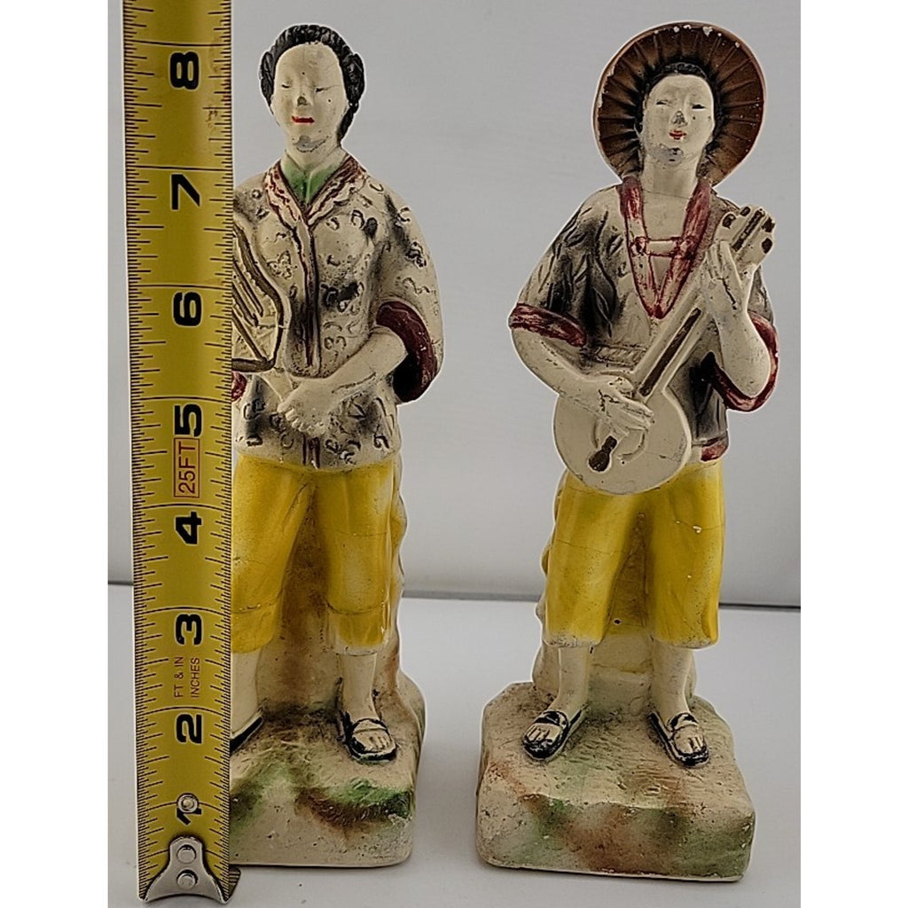 Pair of Vintage Japanese Asian Chalk Ware Chalkware Figures Figurines Musician