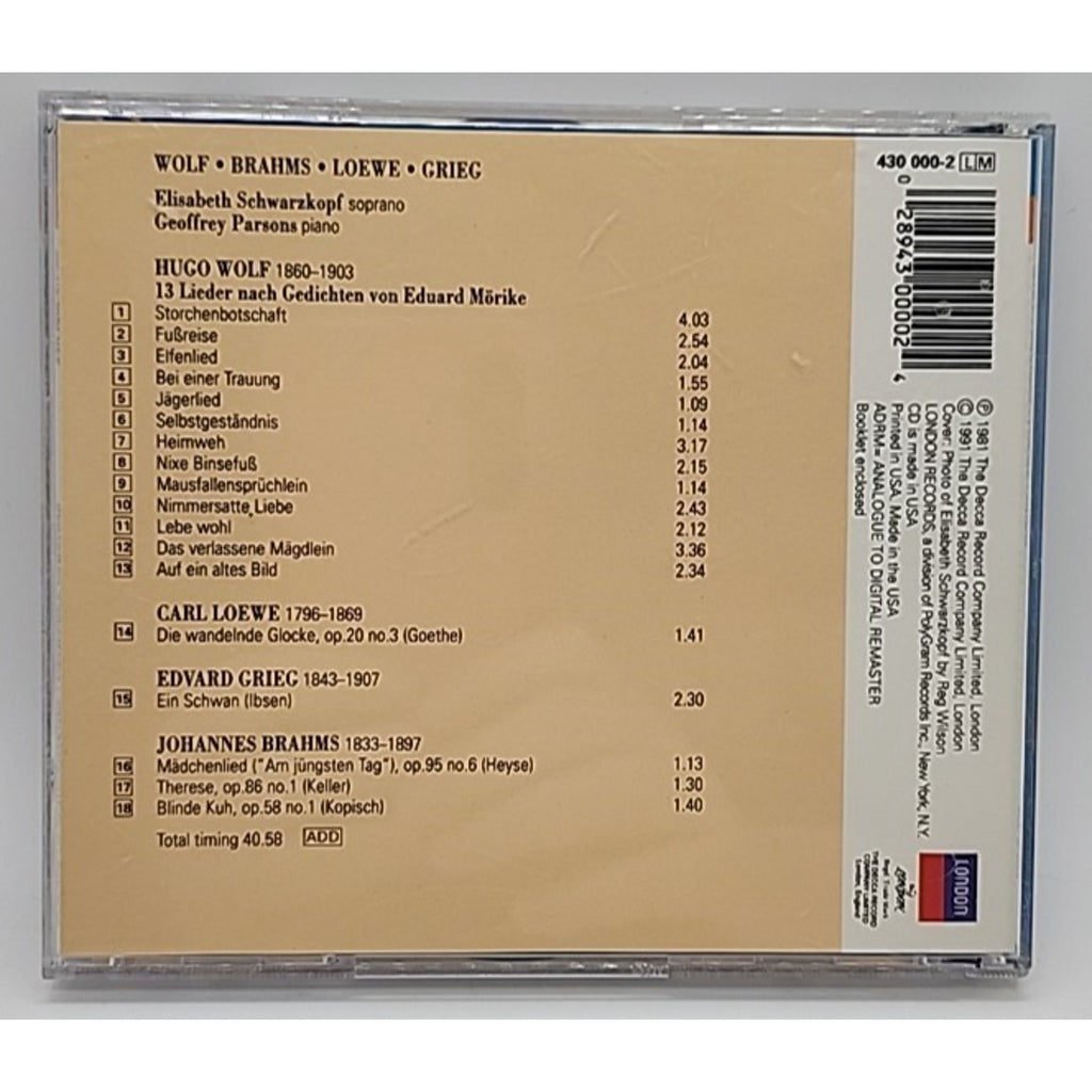 Elisabeth Schwarzkopf, Geoffrey Parsons – Wolf • Loewe • Grieg • Brahms (CD)