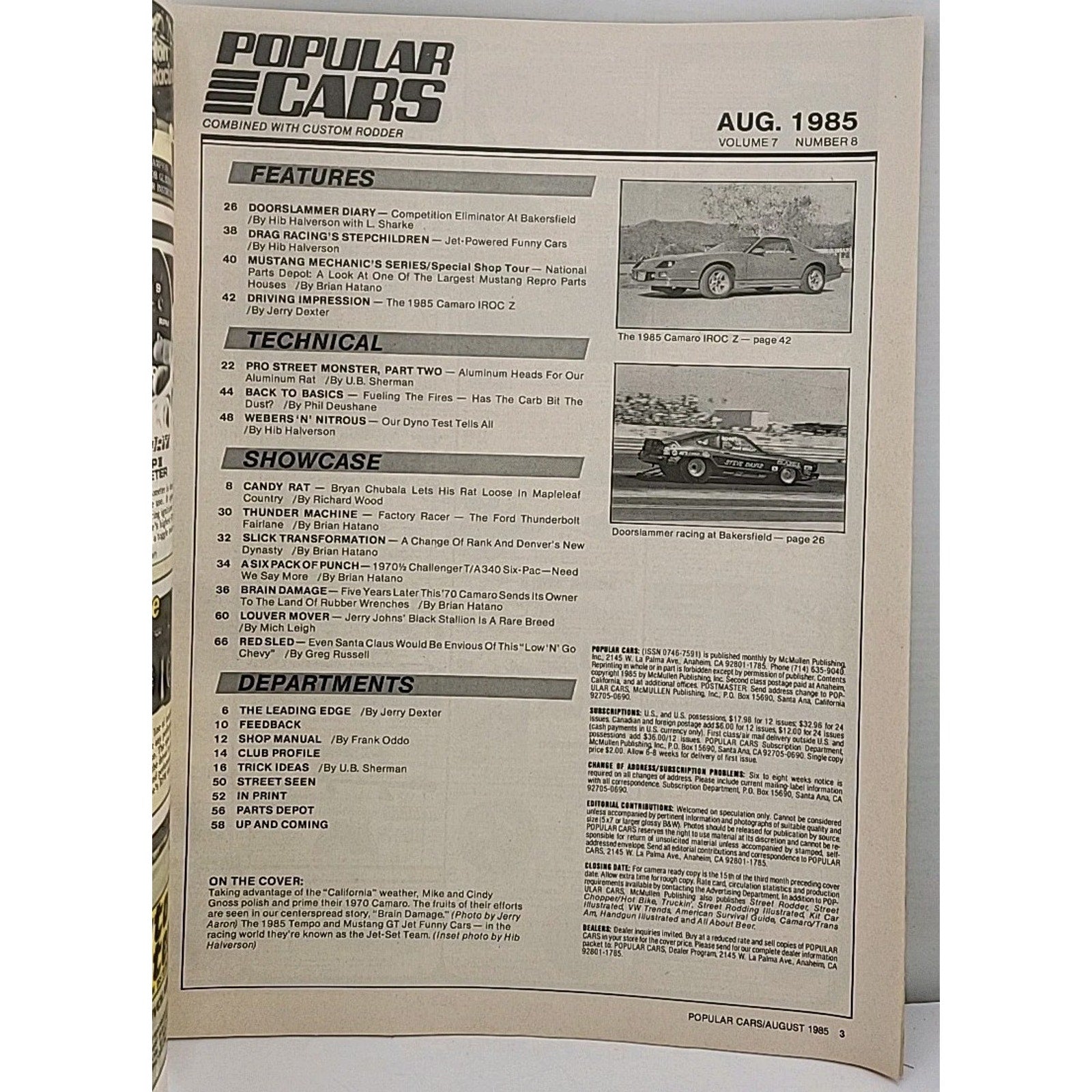 Popular Cars Magazine August 1985 Volume 7 Number 8
