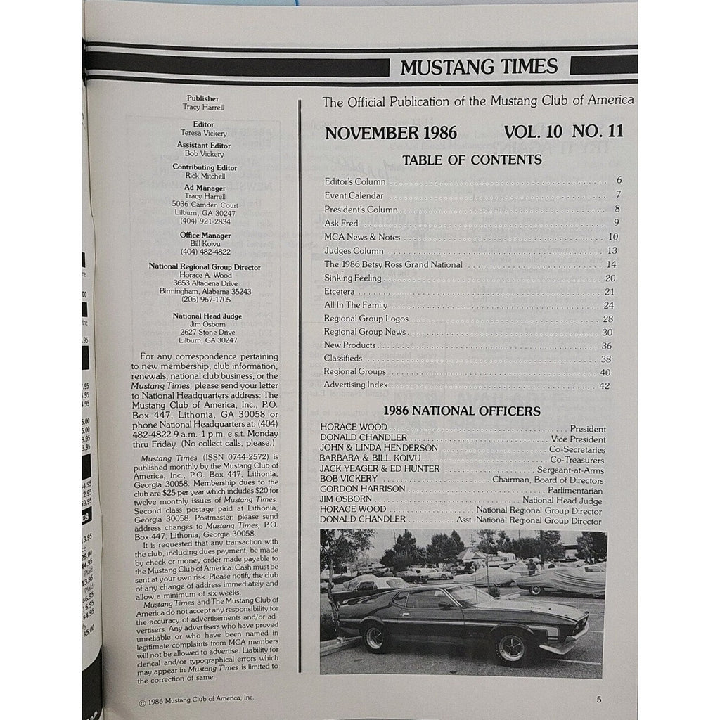 Mustang Times 1986 November Magazine