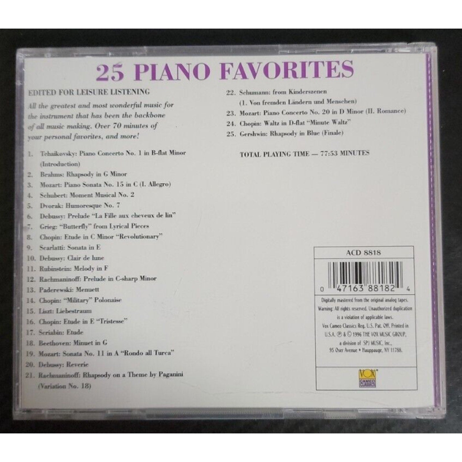 25 Classic Piano Favorites (CD)