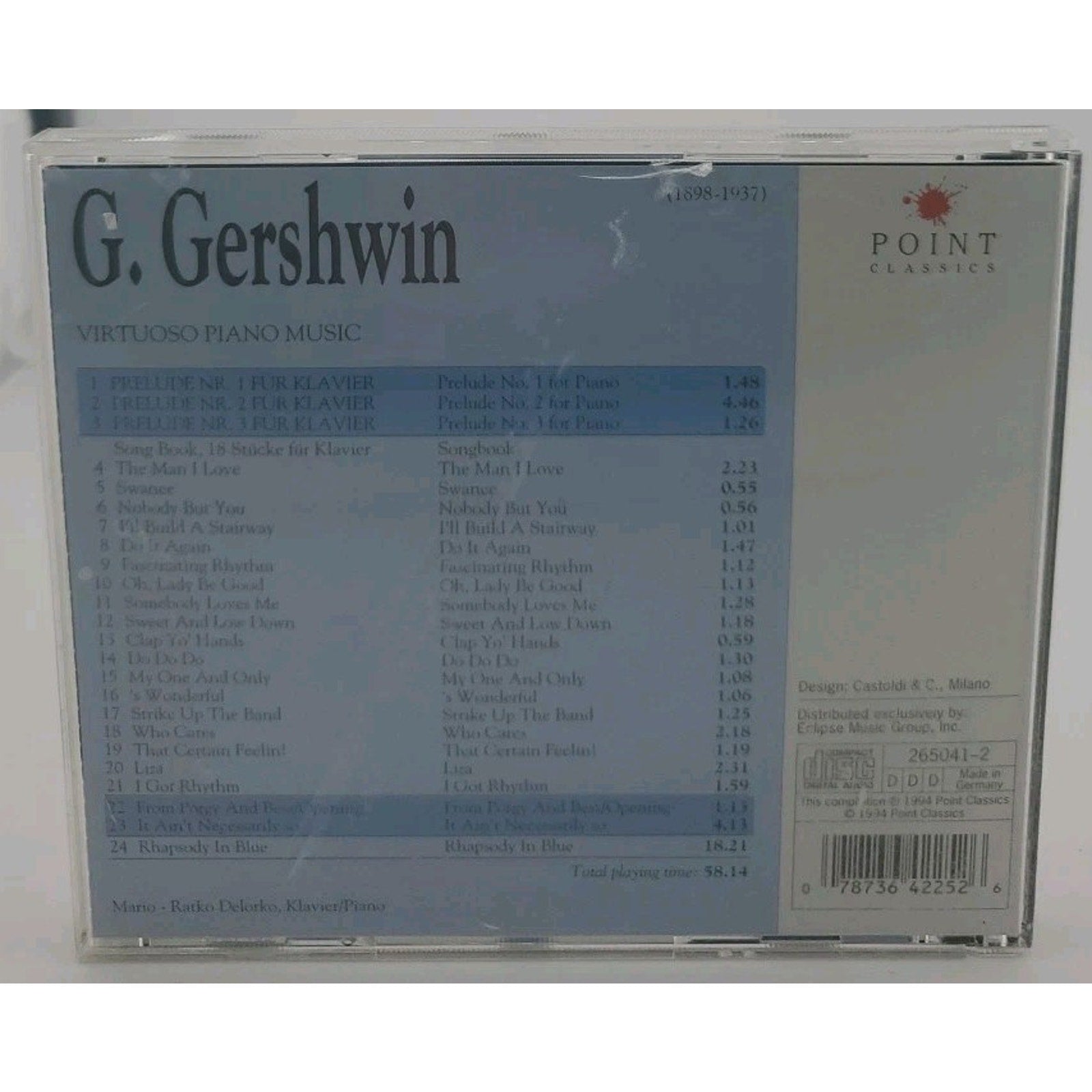 Virtuoso Piano Music by Gershwin, George, Ratko Delorko, (CD, 1997)
