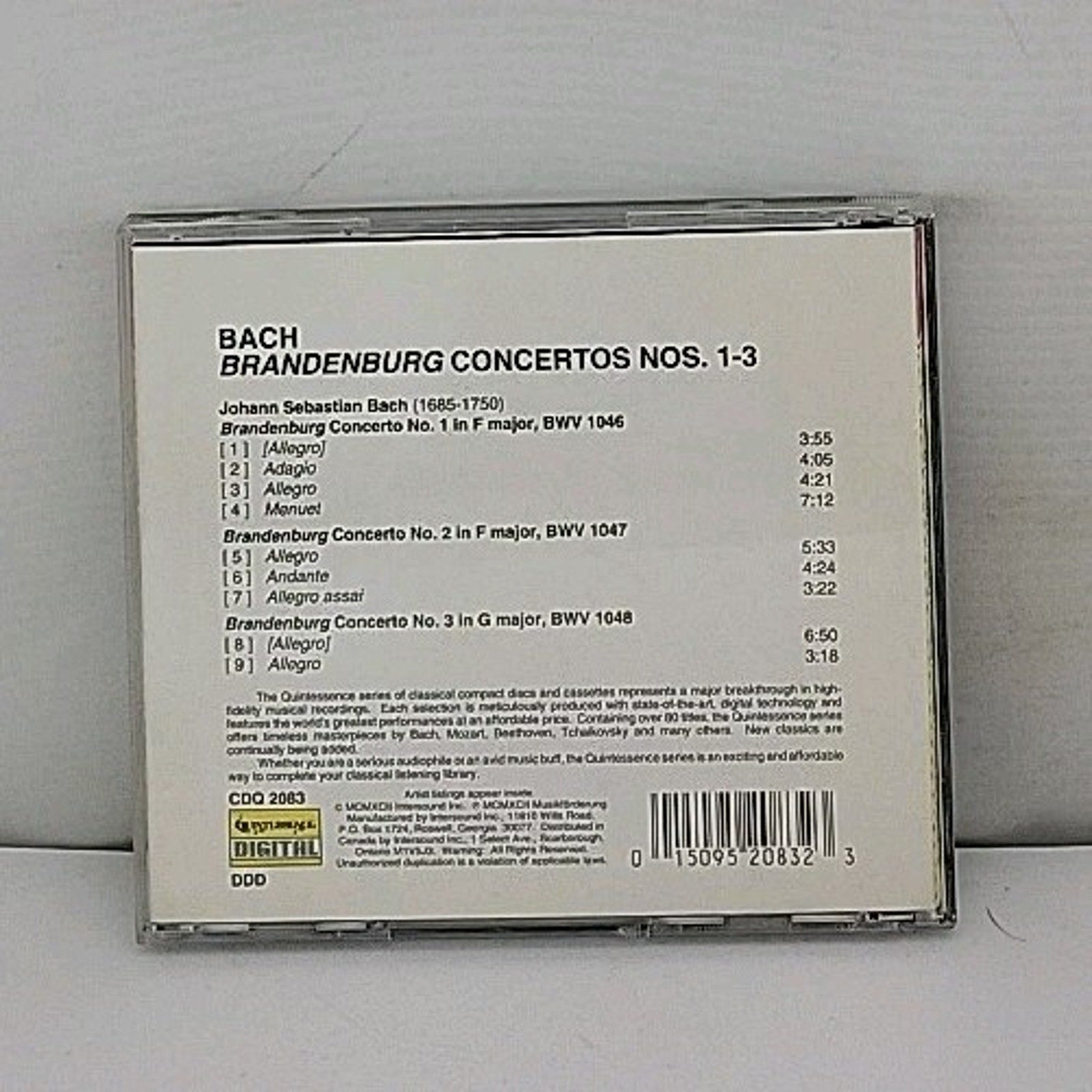 Bach Brandenburg Concertos Nos. 1-3 CD Quintessence Digital