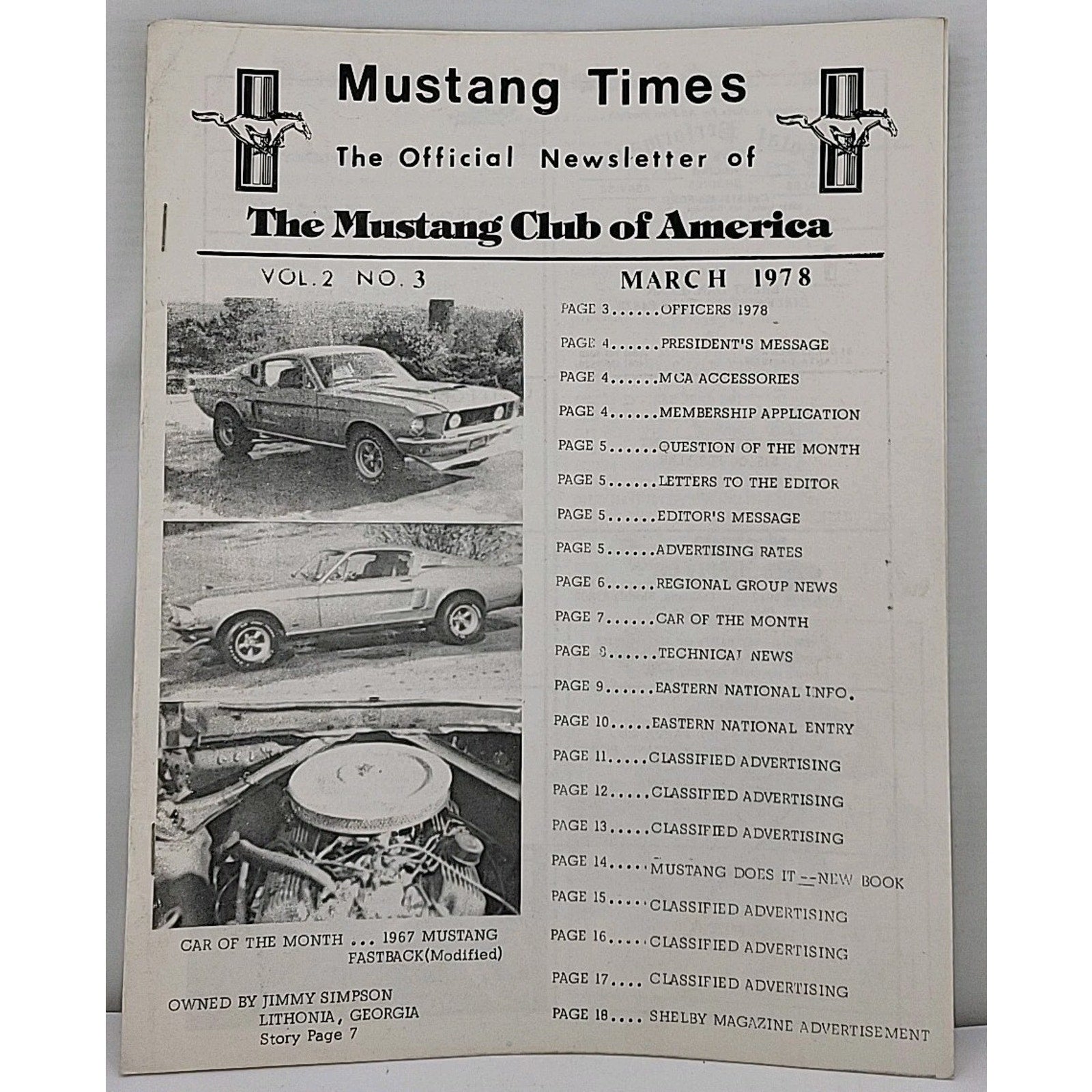 Mustang Times Newsletter - Mustang Club Of America - March 1978 - Vol. 2 No. 3