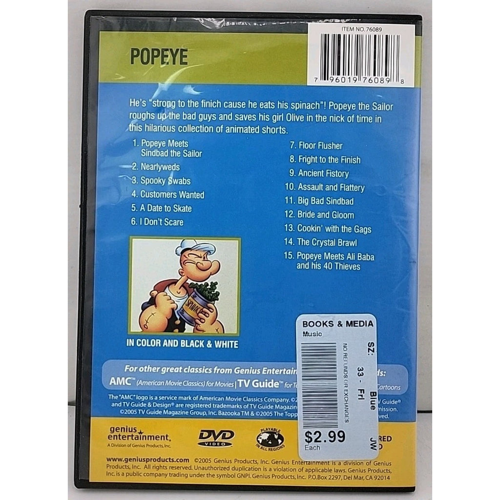 Popeye 2 Hours of Cartoons (DVD 2005) - B&W, Digitally Remastered, 2005, AMC