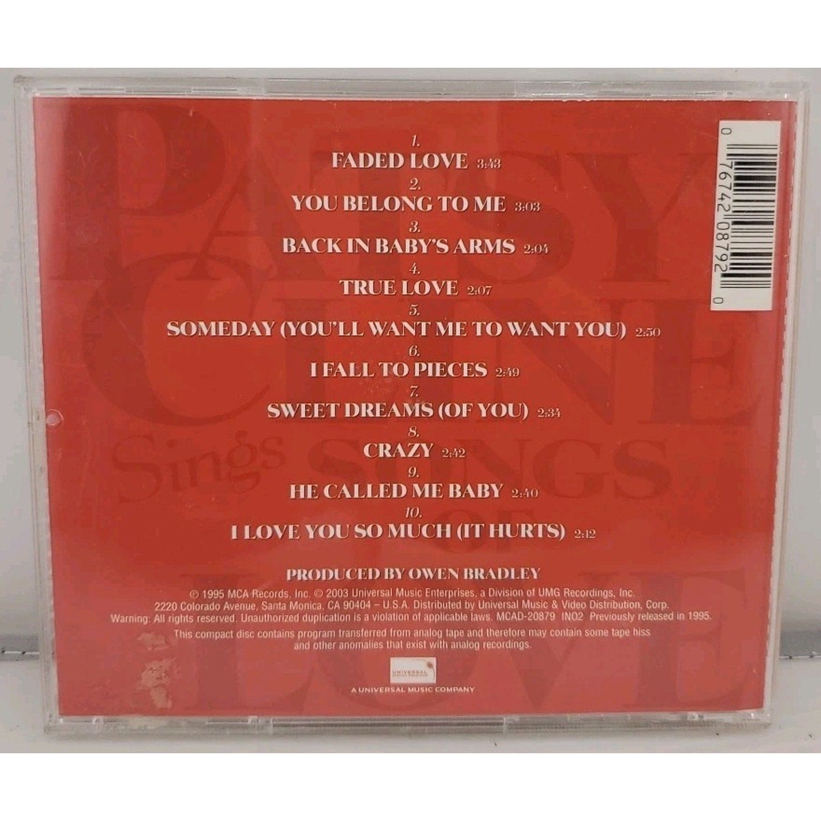 Sings Songs of Love by Patsy Cline (CD, 2007)