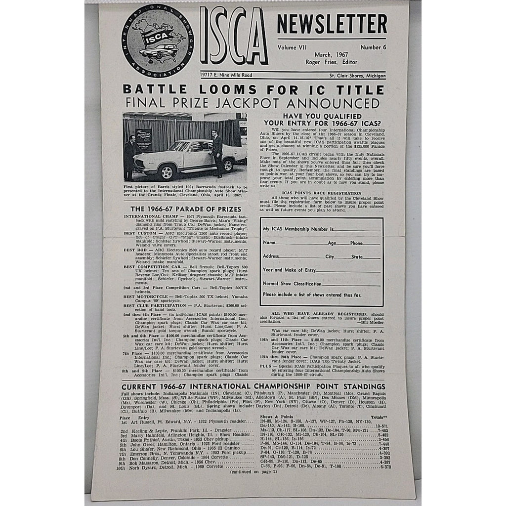 ISCA Newsletter March 1967 Volume VII Number 6