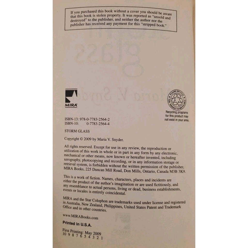 Storm Glass by Maria V. Snyder (2009, Trade Paperback)