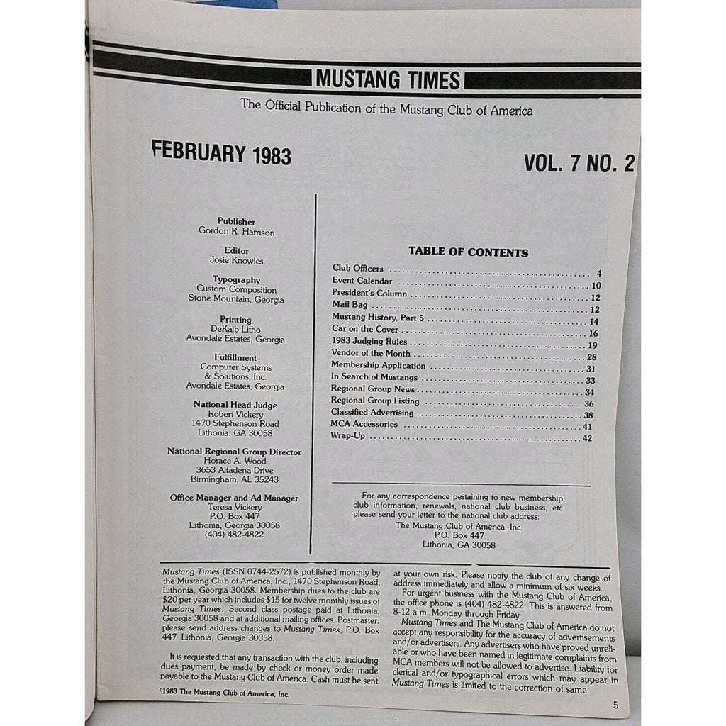 Mustang Times Magazine February 1983 Mustang Club of America