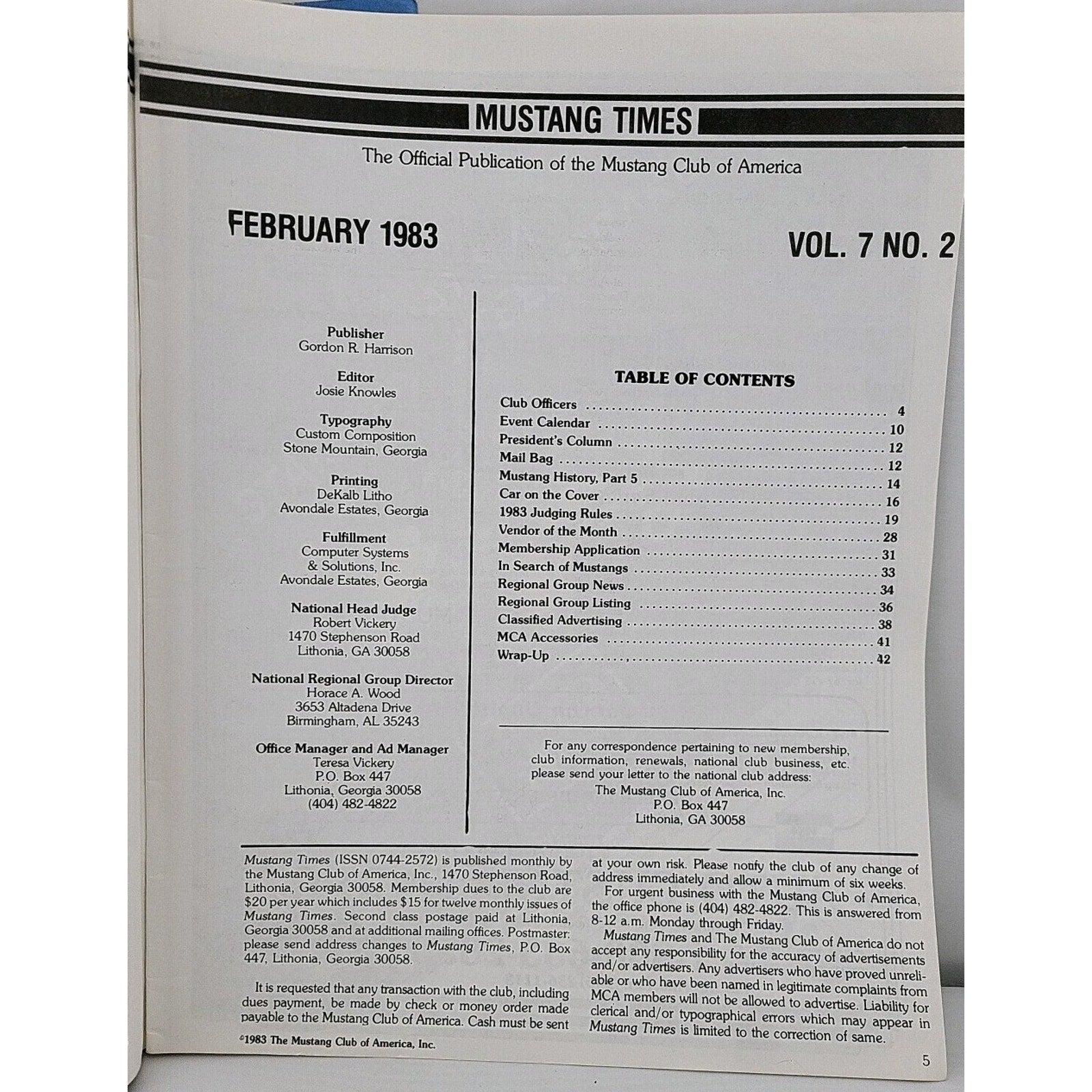 Mustang Times Magazine February 1983 Mustang Club of America