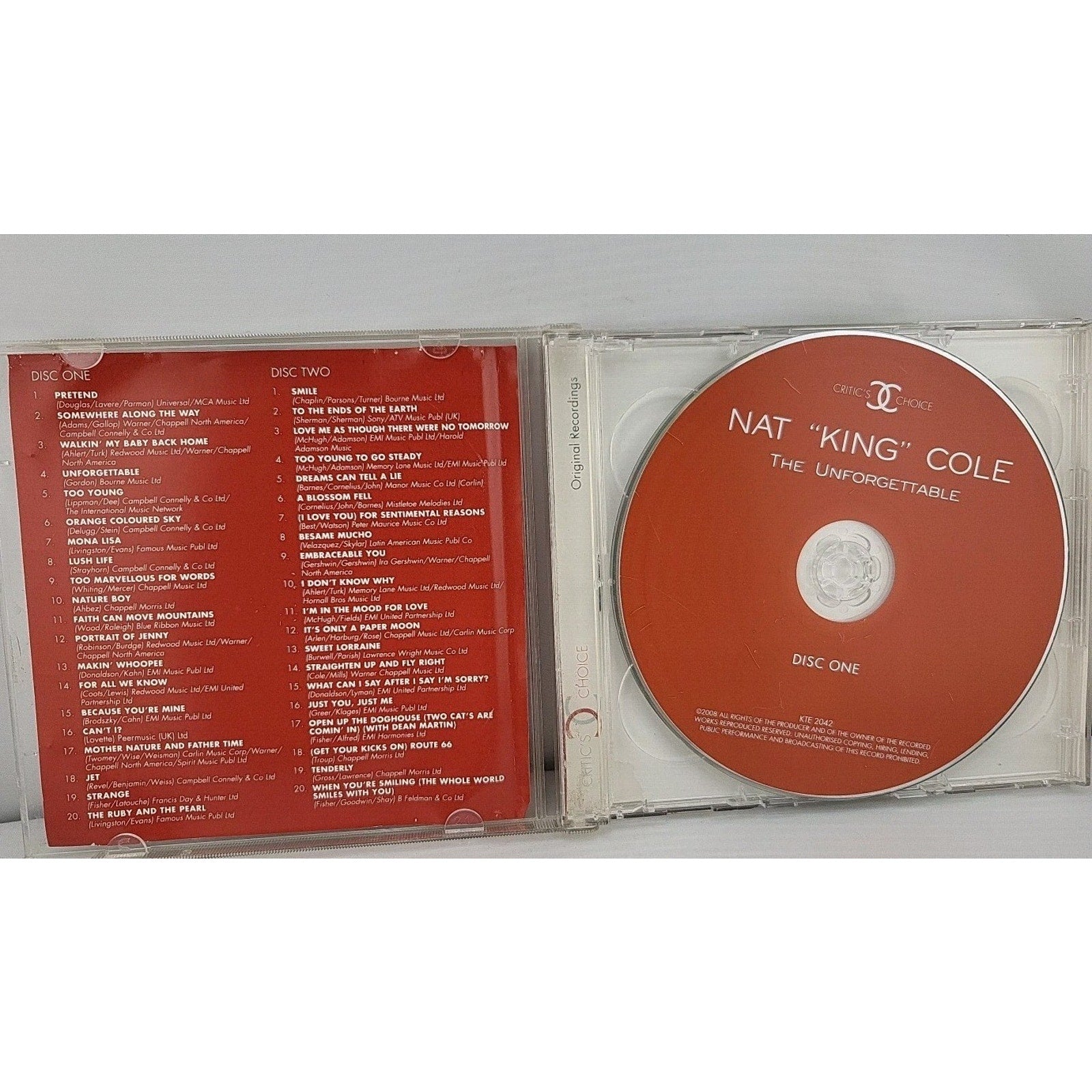 Nat King Cole the Unforgettable 2 CD Set 40 Tracks
