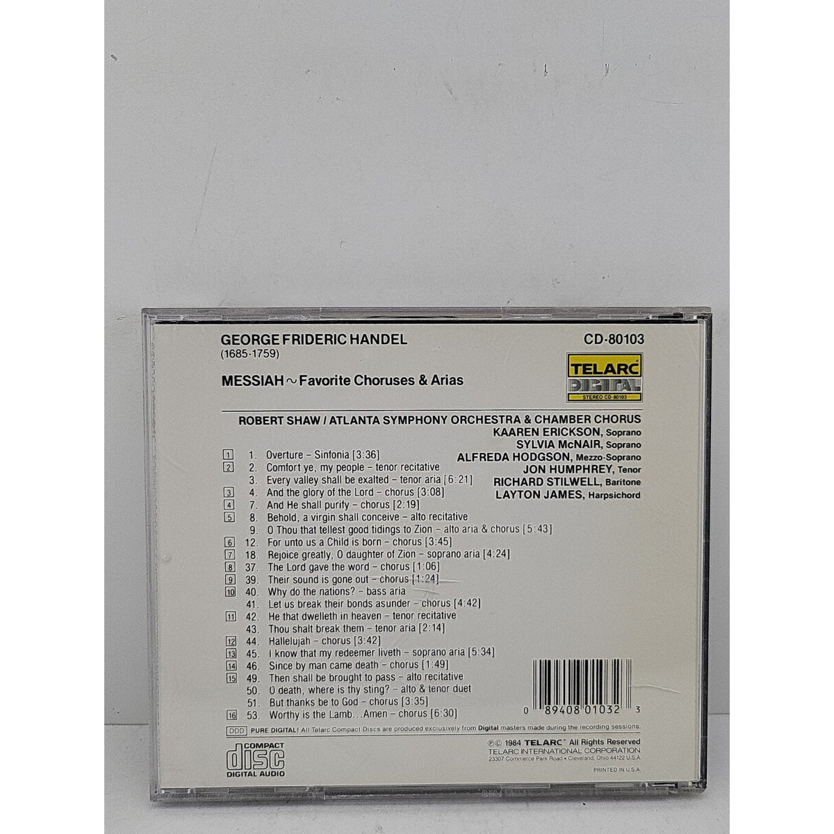 Messiah by Handel / Shaw / Atlanta Sym Orch & Chamb Chorus (CD, 1990)