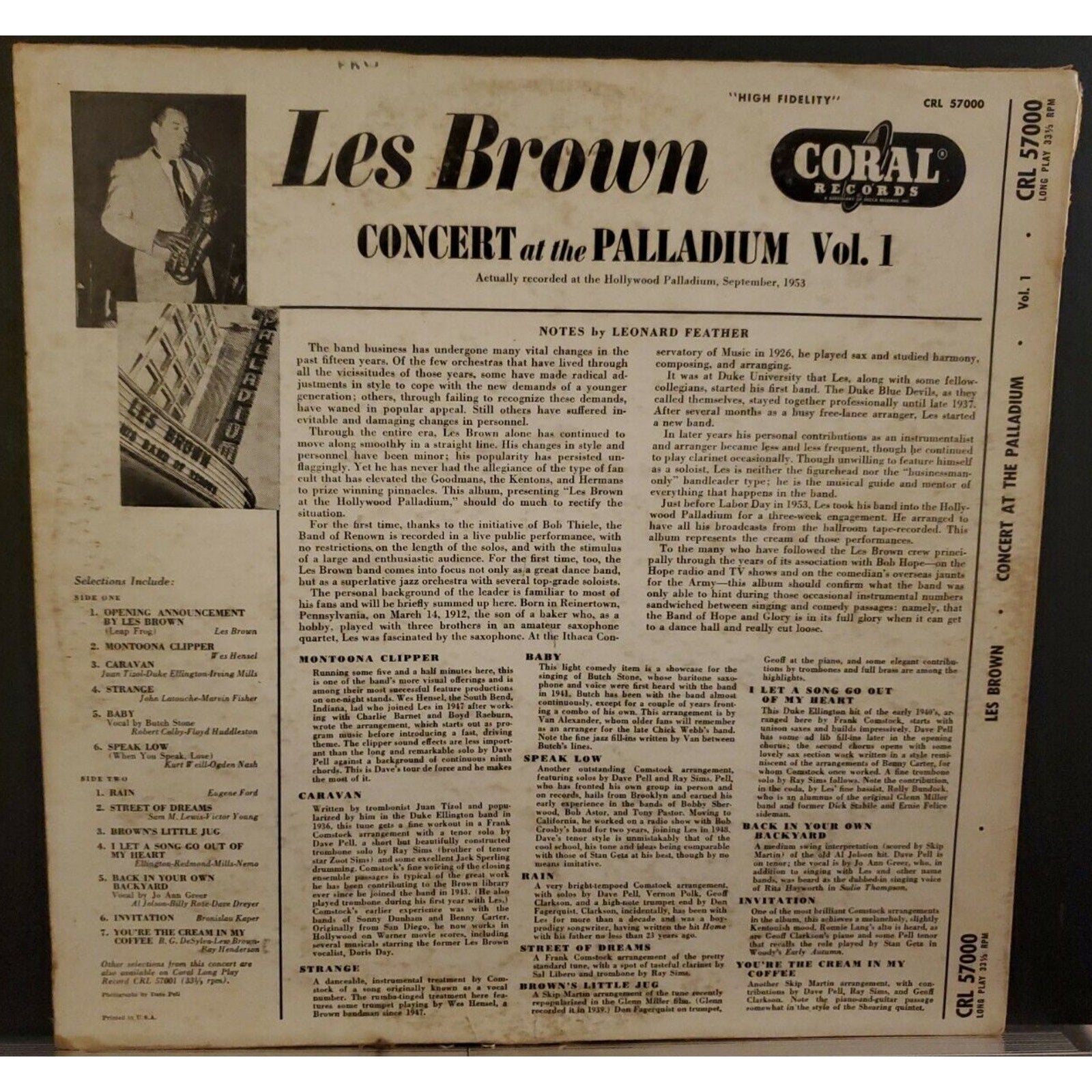 Concert at the Palladium Vol 1 Les Brown CRL 57000 LP