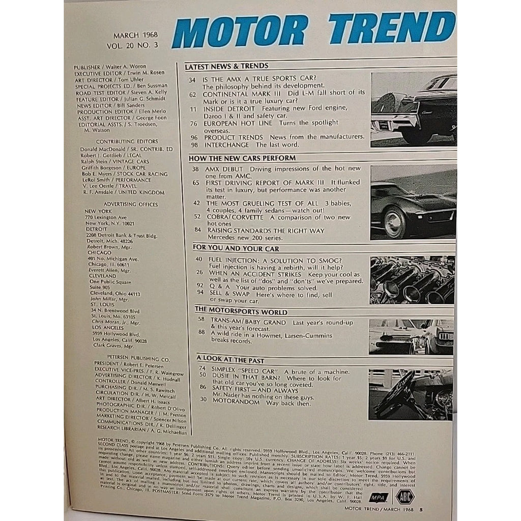 Motor Trend Magazine March 1968 Vol. 20 No. 3