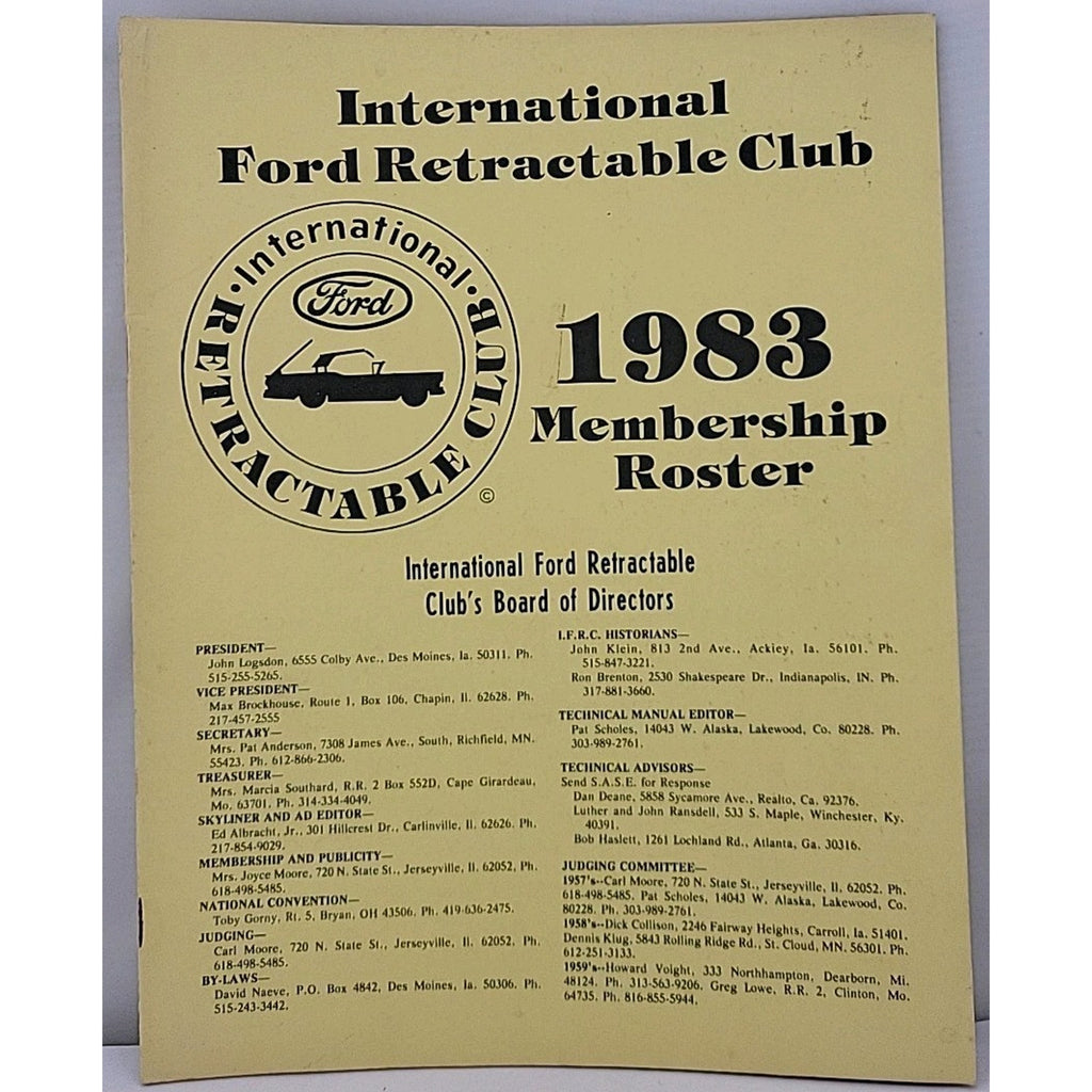International Ford Retractable Club - 1983 Membership Roster