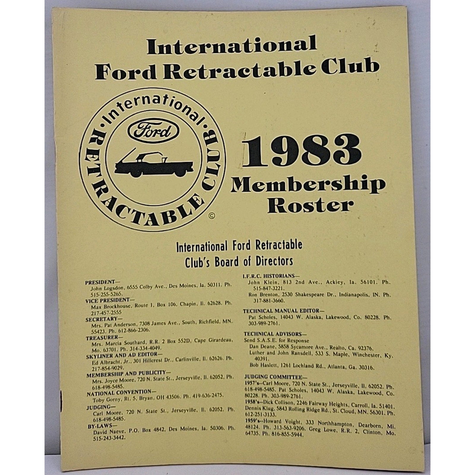International Ford Retractable Club - 1983 Membership Roster
