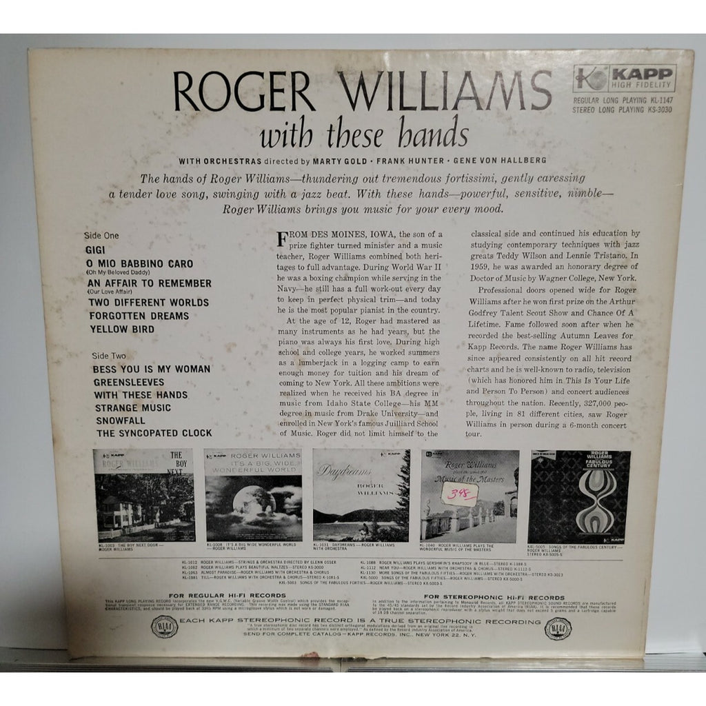 Roger Williams ‎– With These Hands (Vinyl)