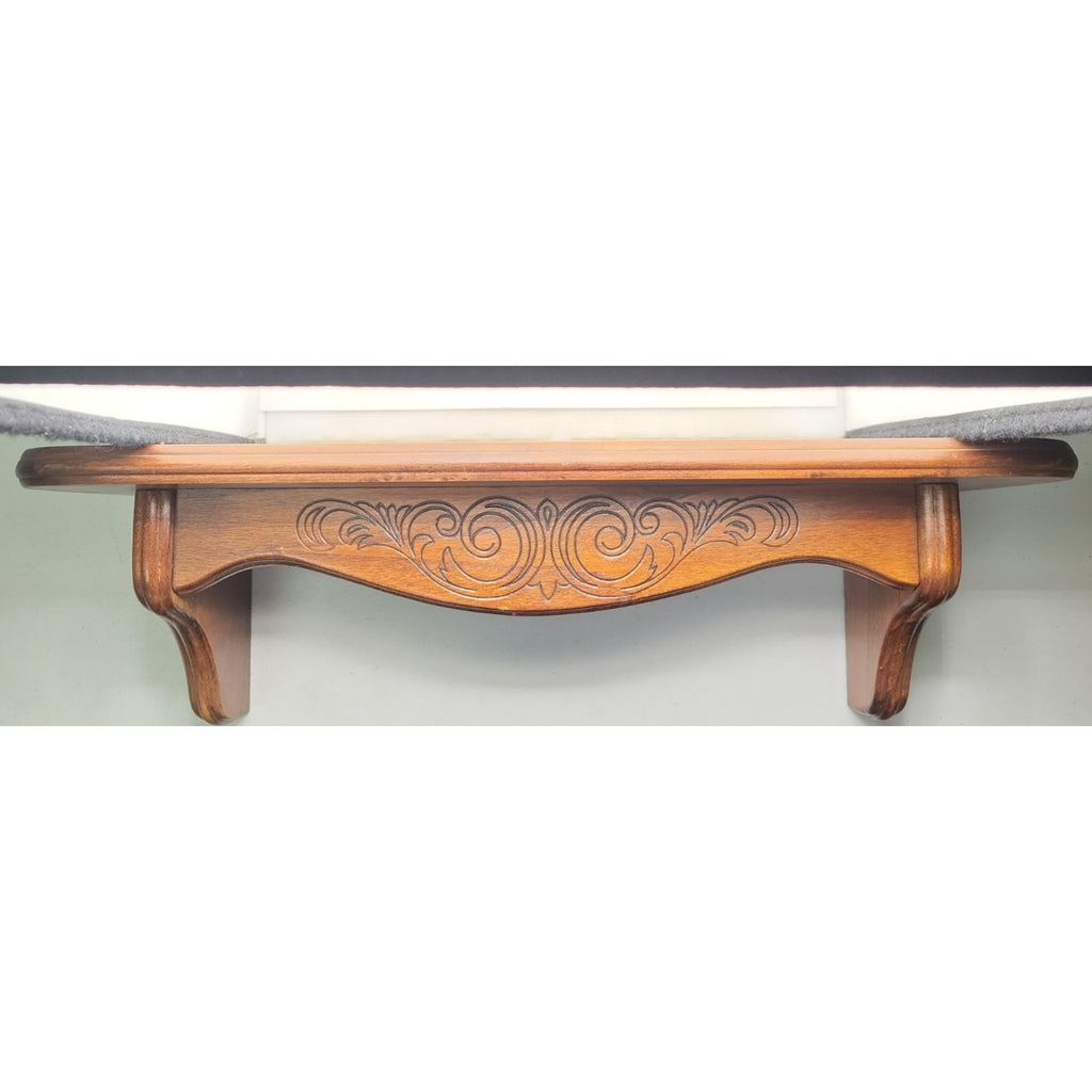 Vtg 970's-1980's Wooden Shelf with beautiful Floral Carved Detailed Sturdy