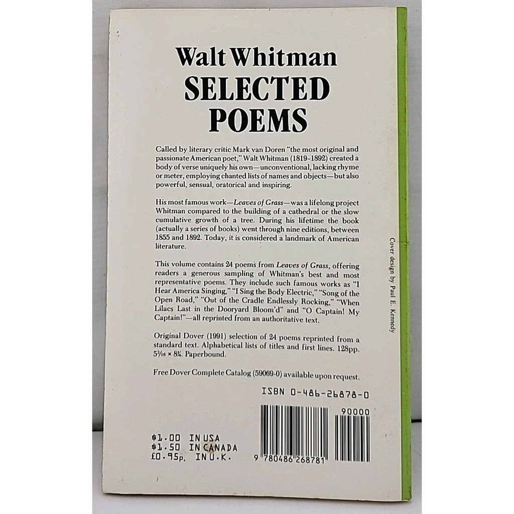 Selected Poems by Walt. Whitman (1991, Trade Paperback)