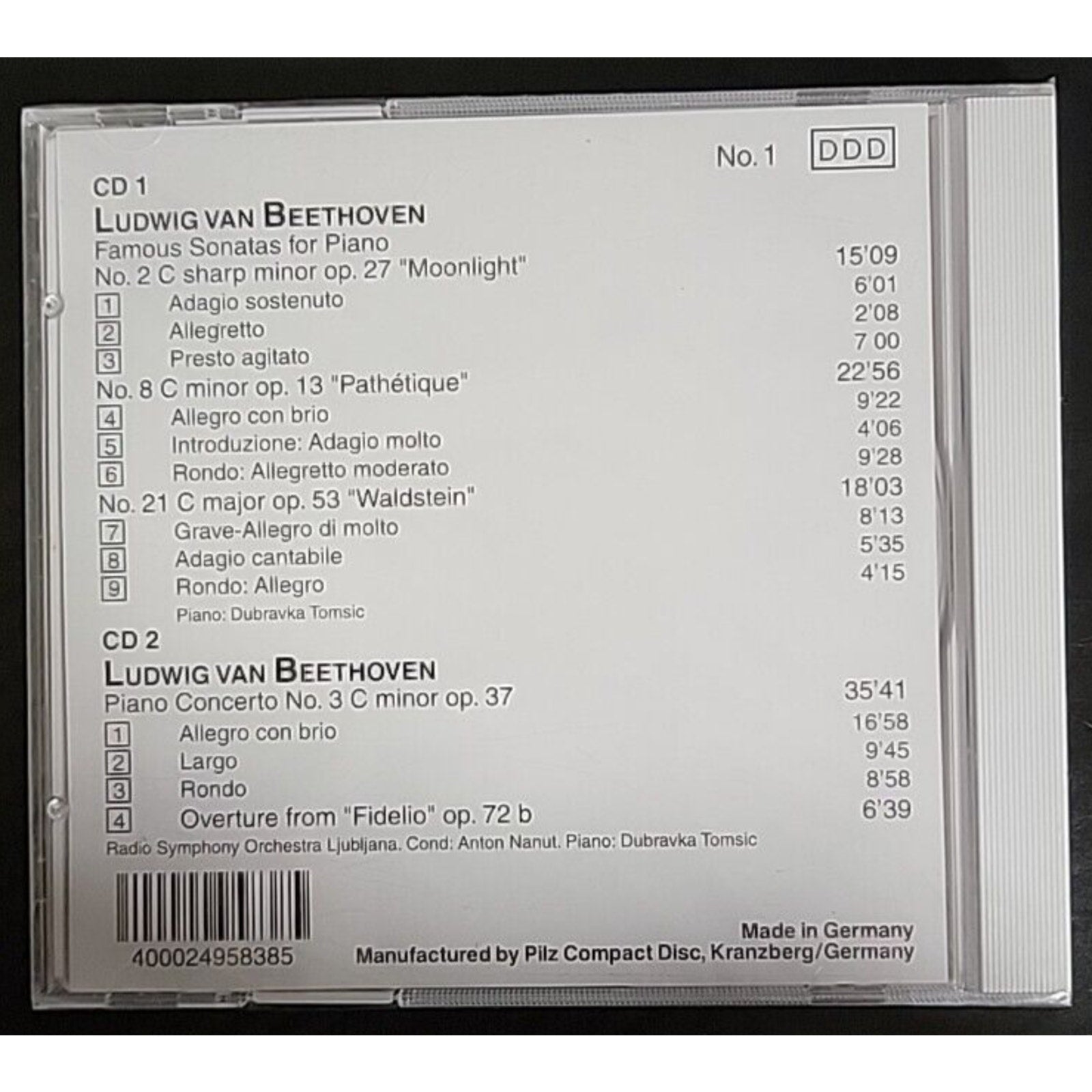 Beethoven Famous Sonatas For Piano And Concerto No 3 Pilz Germany 2 CD *Brand Ne
