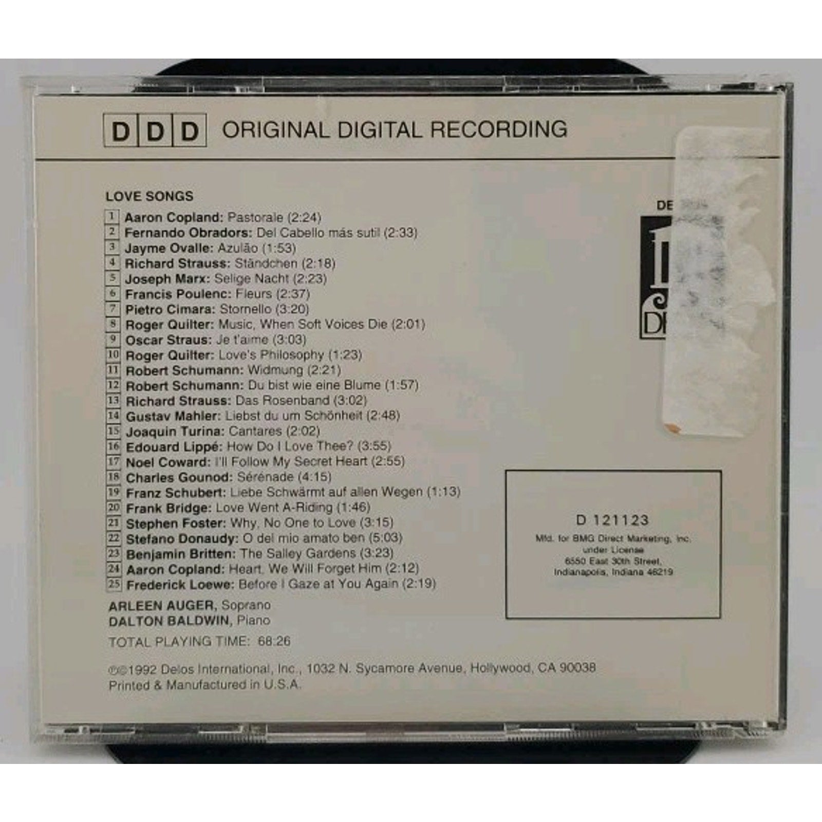 Love Songs: Arleen Auger, Dalton Baldwin (CD) (Delos) (1992)