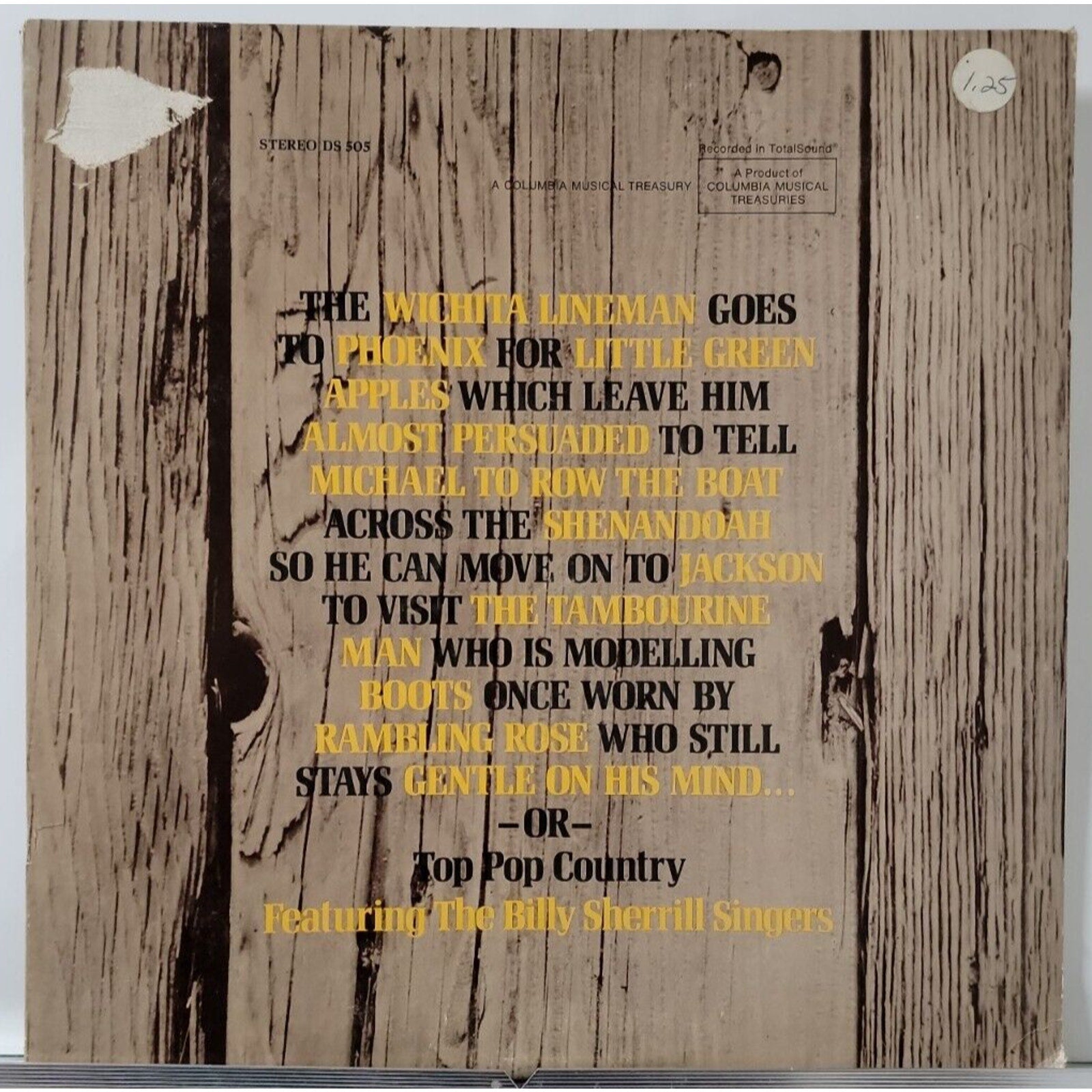 The Billy Sherrill Singers – Top Pop Country (Record)